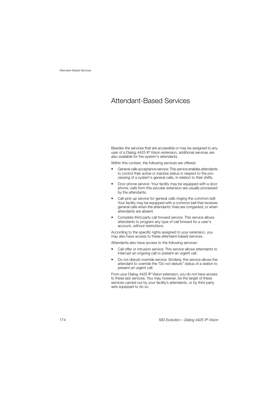 Attendant-based services, Sect | AASTRA 4425 IP Vision for MD Evolution User Guide User Manual | Page 174 / 224