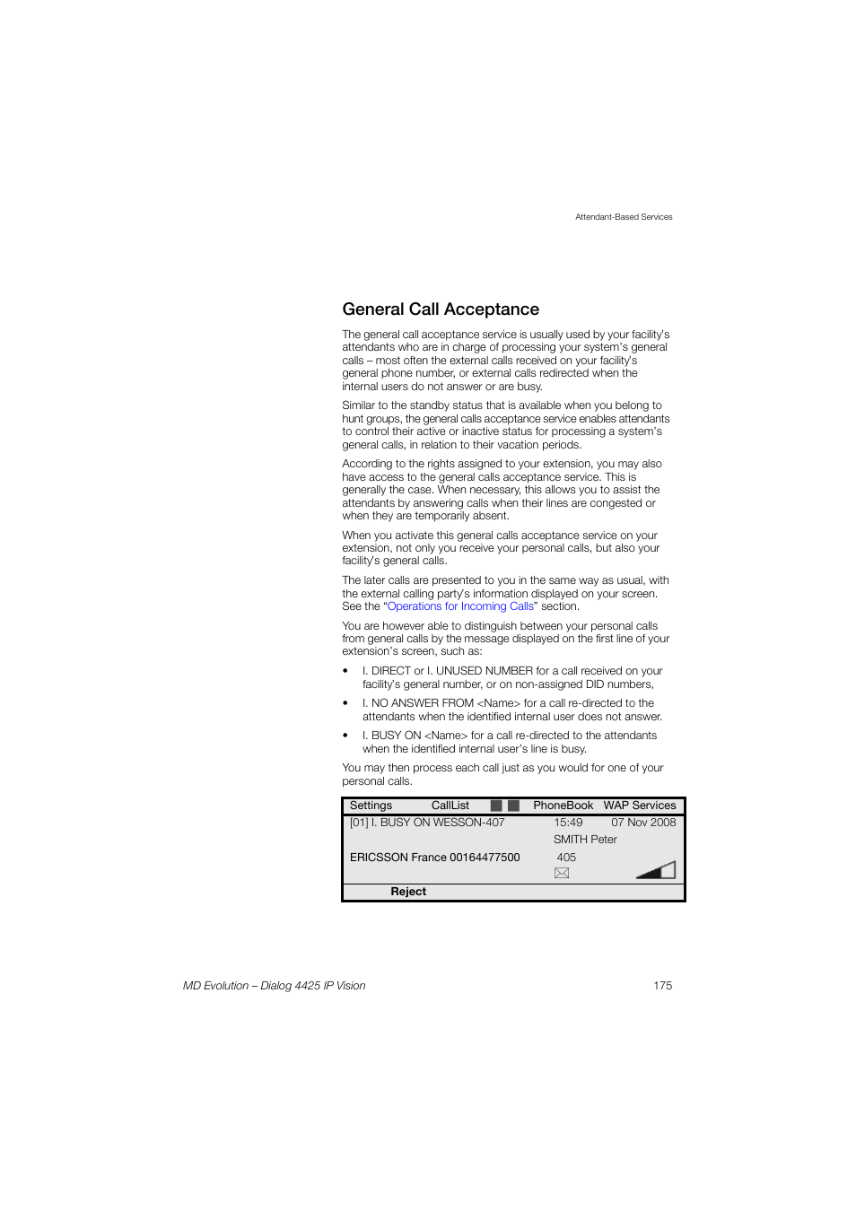 General call acceptance | AASTRA 4425 IP Vision for MD Evolution User Guide User Manual | Page 175 / 224