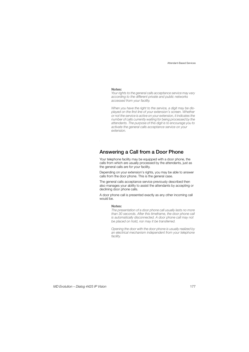 Answering a call from a door phone | AASTRA 4425 IP Vision for MD Evolution User Guide User Manual | Page 177 / 224
