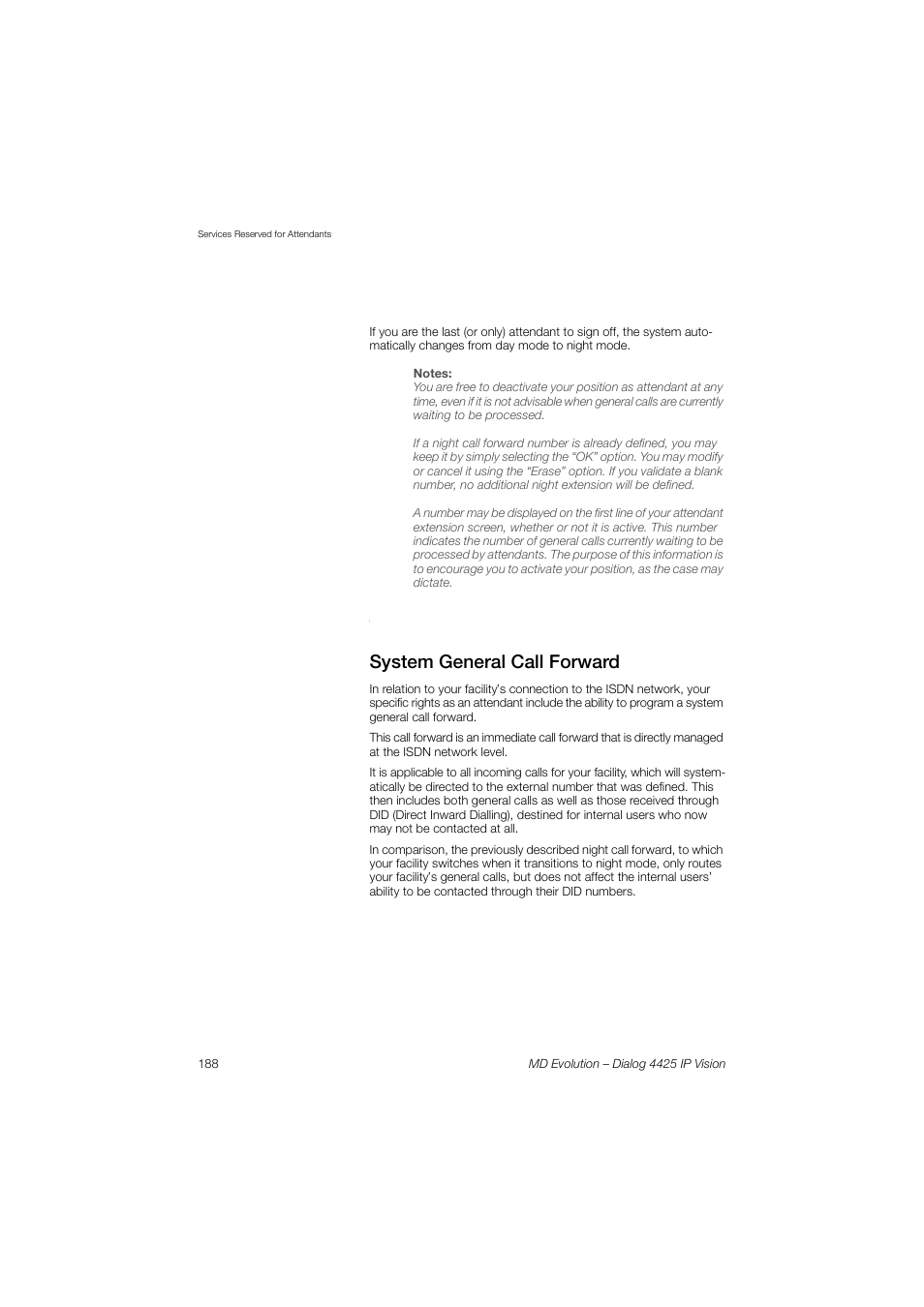 System general call forward | AASTRA 4425 IP Vision for MD Evolution User Guide User Manual | Page 188 / 224