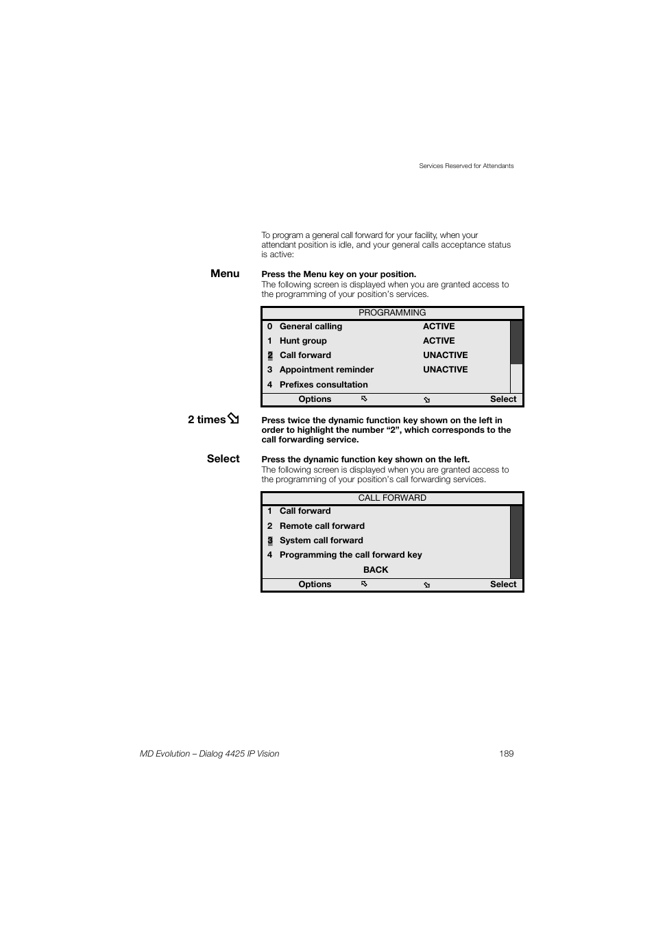 AASTRA 4425 IP Vision for MD Evolution User Guide User Manual | Page 189 / 224