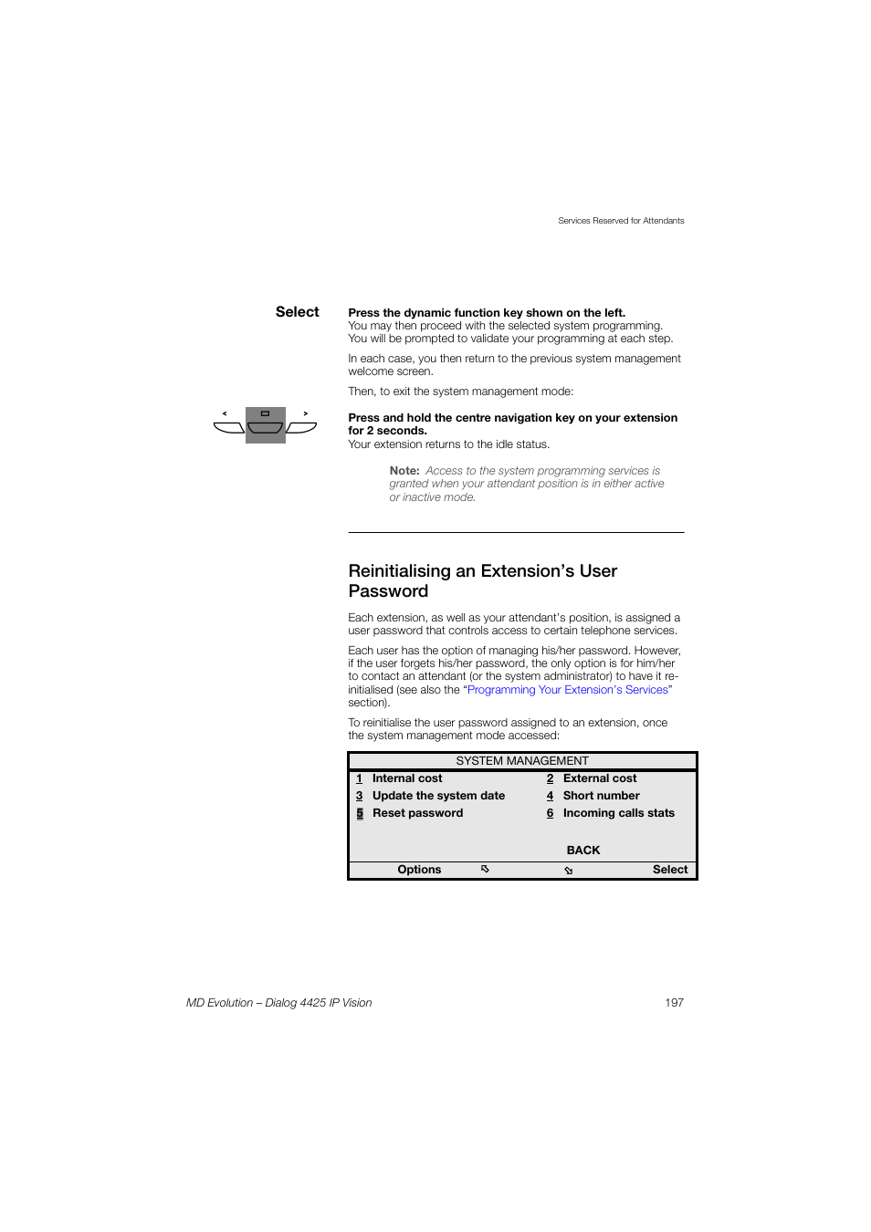 Reinitialising an extension’s user password | AASTRA 4425 IP Vision for MD Evolution User Guide User Manual | Page 197 / 224