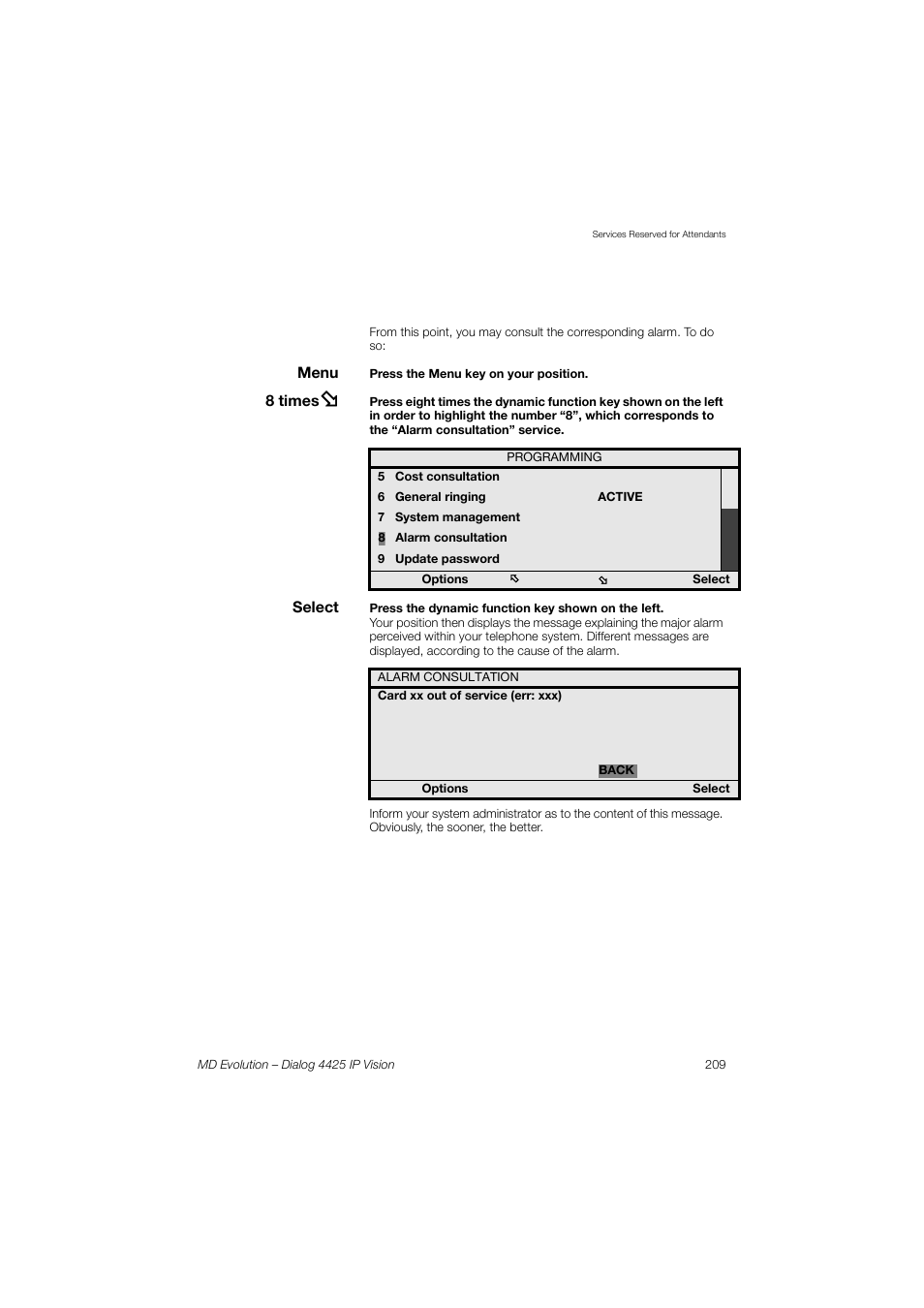AASTRA 4425 IP Vision for MD Evolution User Guide User Manual | Page 209 / 224