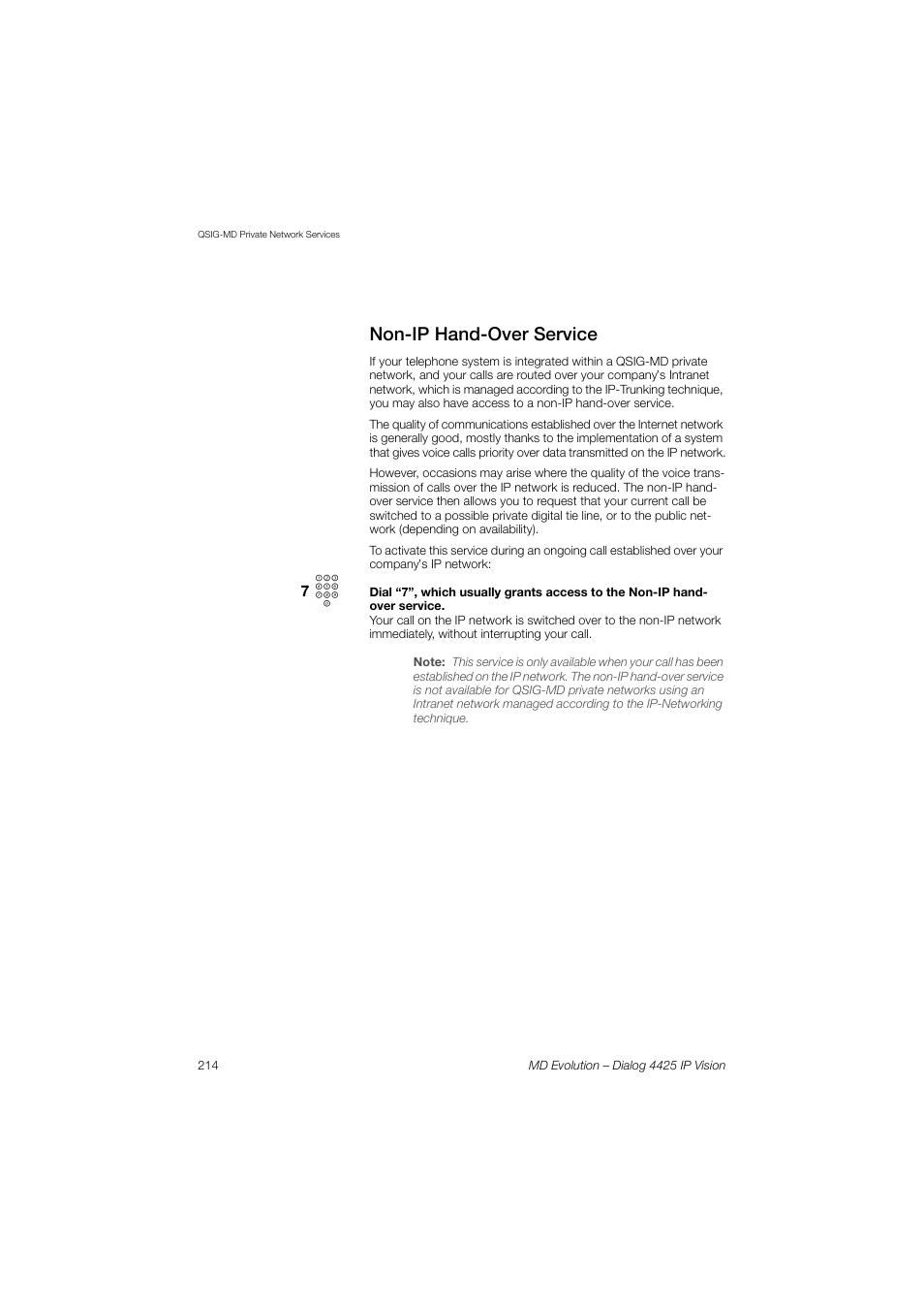 Non-ip hand-over service | AASTRA 4425 IP Vision for MD Evolution User Guide User Manual | Page 214 / 224