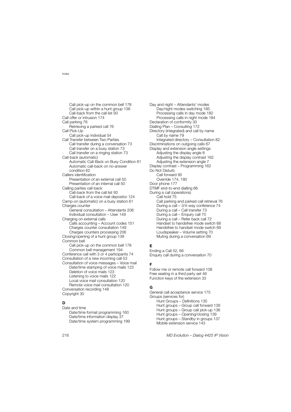 AASTRA 4425 IP Vision for MD Evolution User Guide User Manual | Page 216 / 224