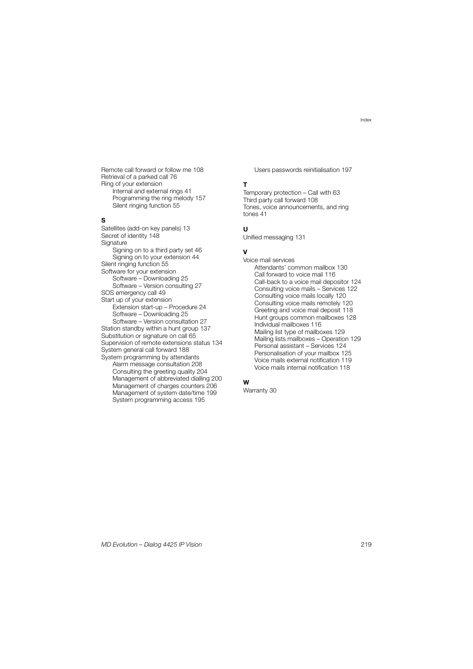 AASTRA 4425 IP Vision for MD Evolution User Guide User Manual | Page 219 / 224
