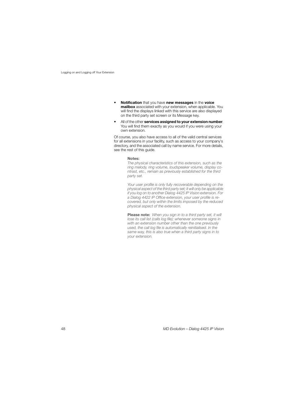 AASTRA 4425 IP Vision for MD Evolution User Guide User Manual | Page 48 / 224