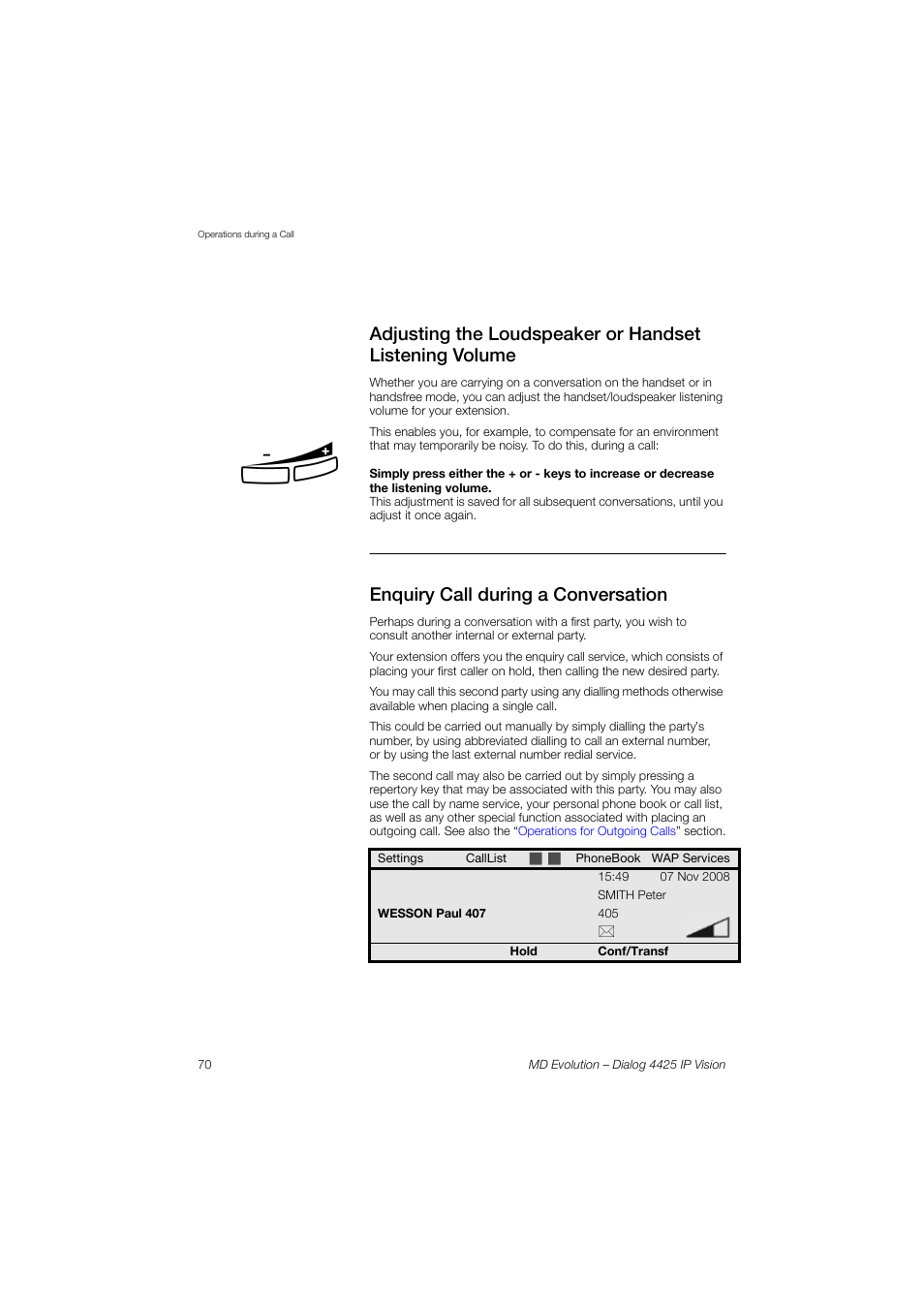 Enquiry call during a conversation | AASTRA 4425 IP Vision for MD Evolution User Guide User Manual | Page 70 / 224