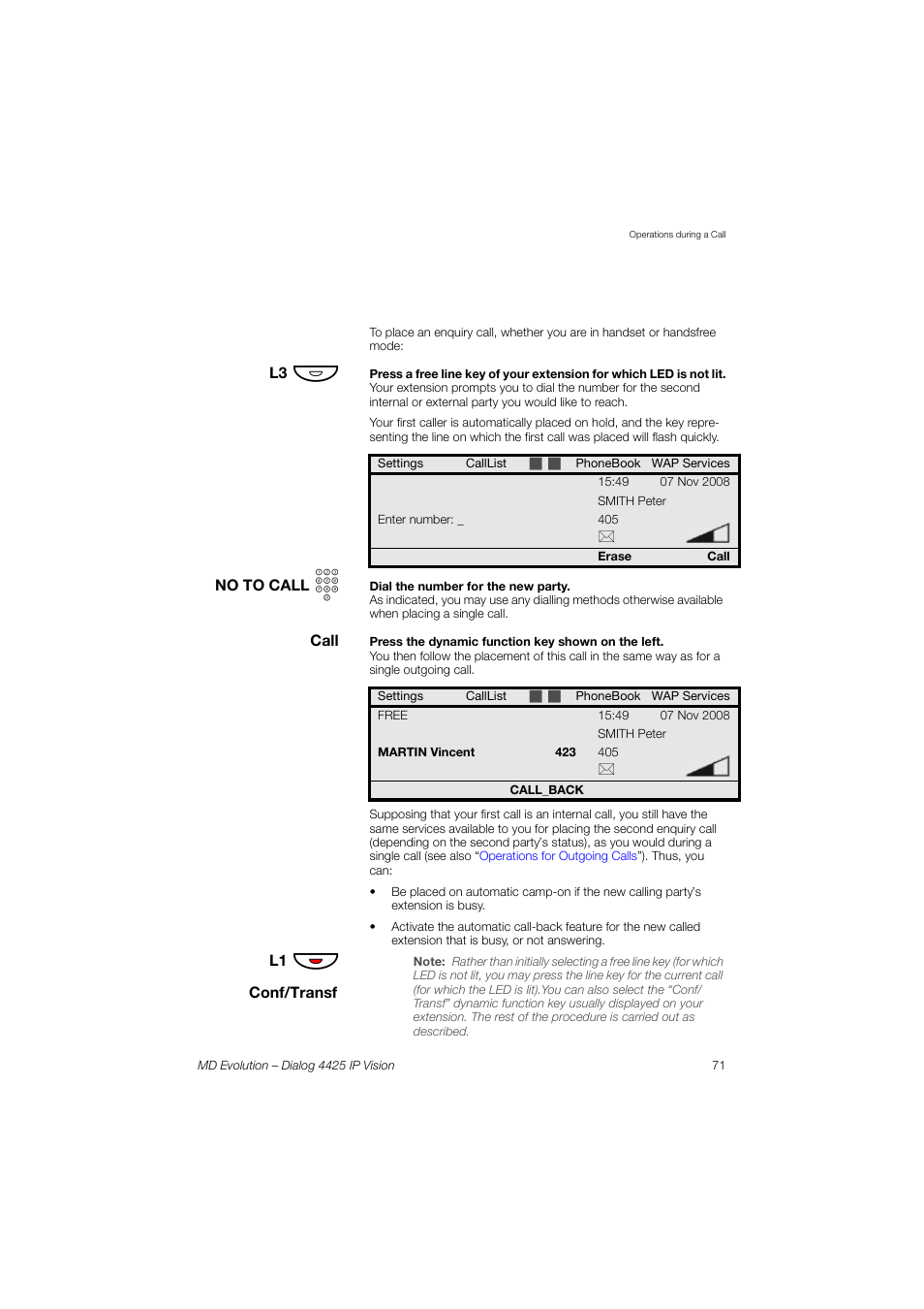 AASTRA 4425 IP Vision for MD Evolution User Guide User Manual | Page 71 / 224