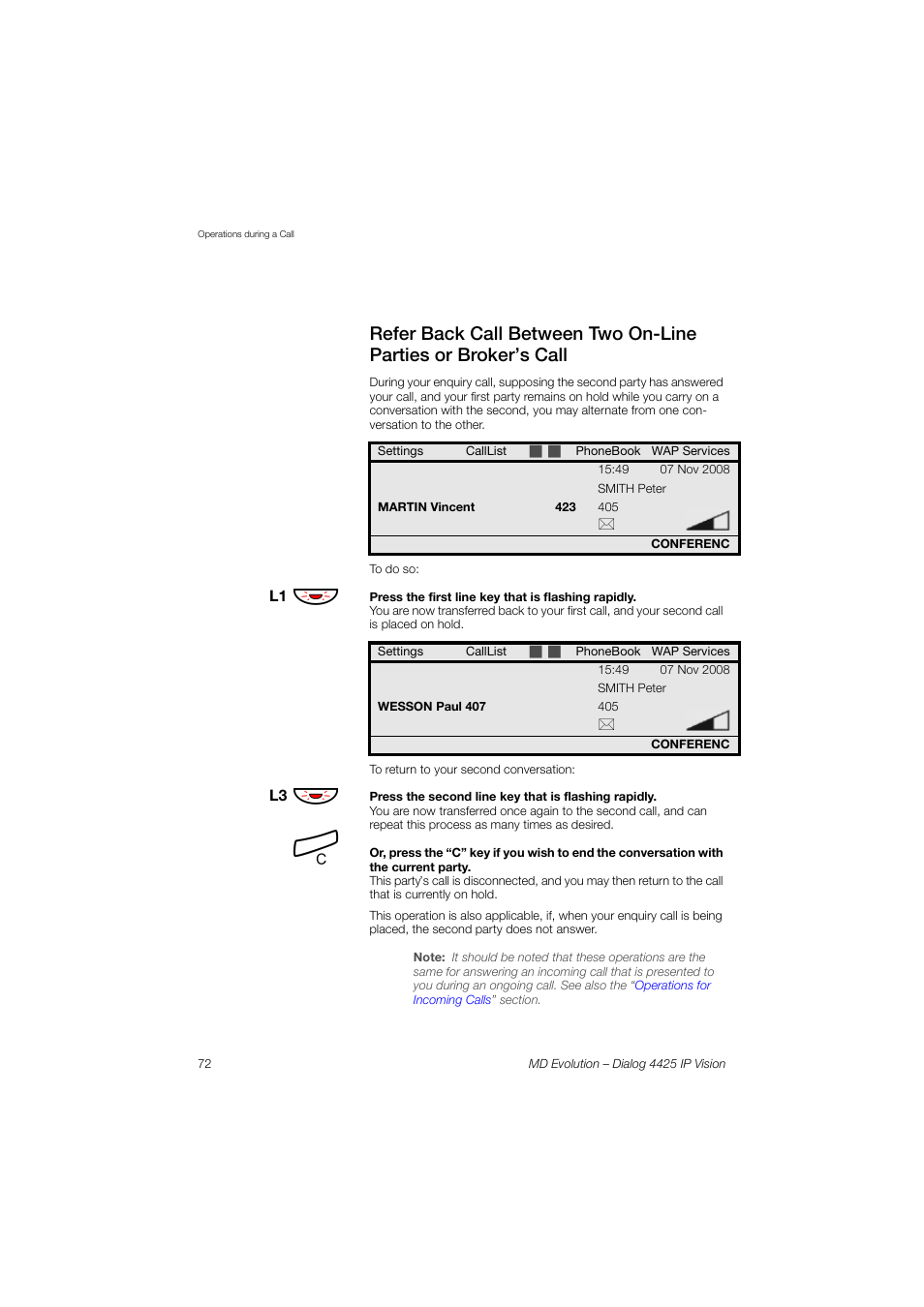 AASTRA 4425 IP Vision for MD Evolution User Guide User Manual | Page 72 / 224