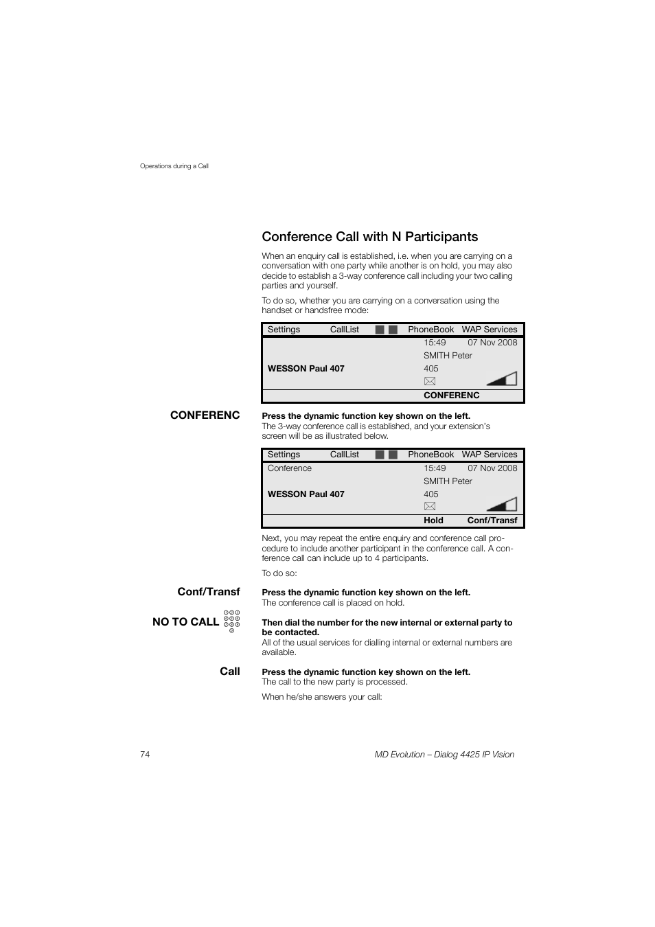 Conference call with n participants | AASTRA 4425 IP Vision for MD Evolution User Guide User Manual | Page 74 / 224
