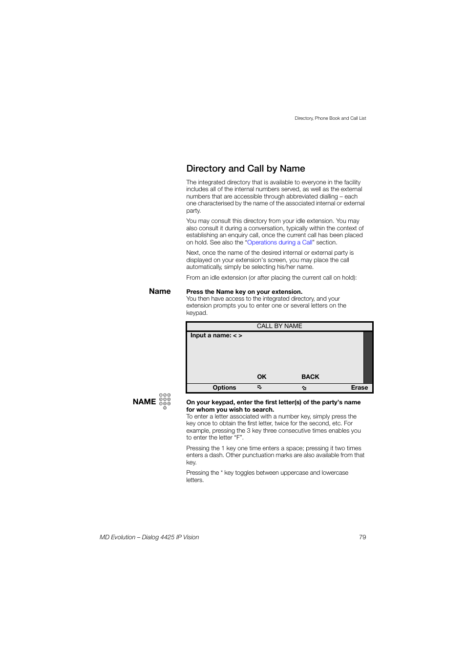 Directory and call by name | AASTRA 4425 IP Vision for MD Evolution User Guide User Manual | Page 79 / 224