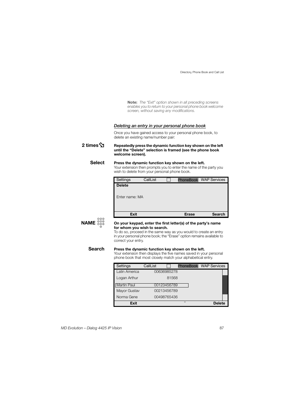 AASTRA 4425 IP Vision for MD Evolution User Guide User Manual | Page 87 / 224