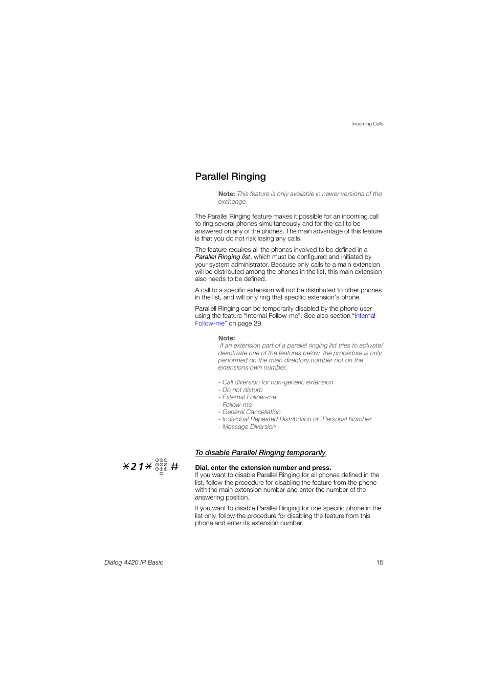 Parallel ringing, 21* z | AASTRA 4420 IP Basic (SIP) for MX-ONE User Guide User Manual | Page 15 / 72