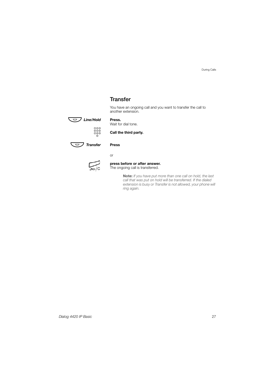 Transfer | AASTRA 4420 IP Basic (SIP) for MX-ONE User Guide User Manual | Page 27 / 72