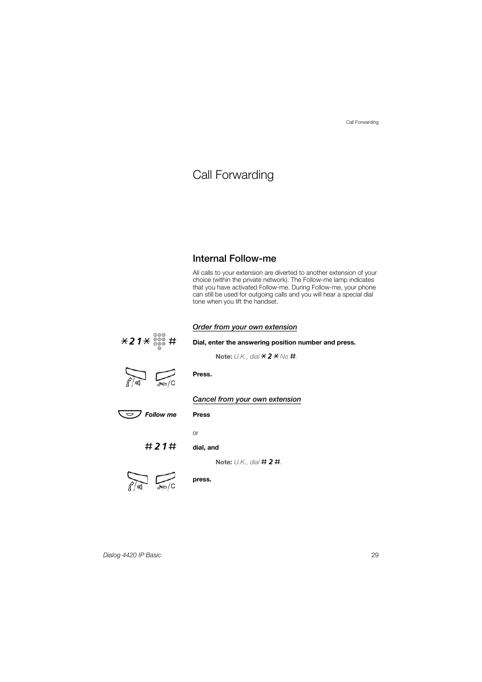 Call forwarding, Internal follow-me, Call | Forwarding, Internal, Follow-me, 21* z | AASTRA 4420 IP Basic (SIP) for MX-ONE User Guide User Manual | Page 29 / 72