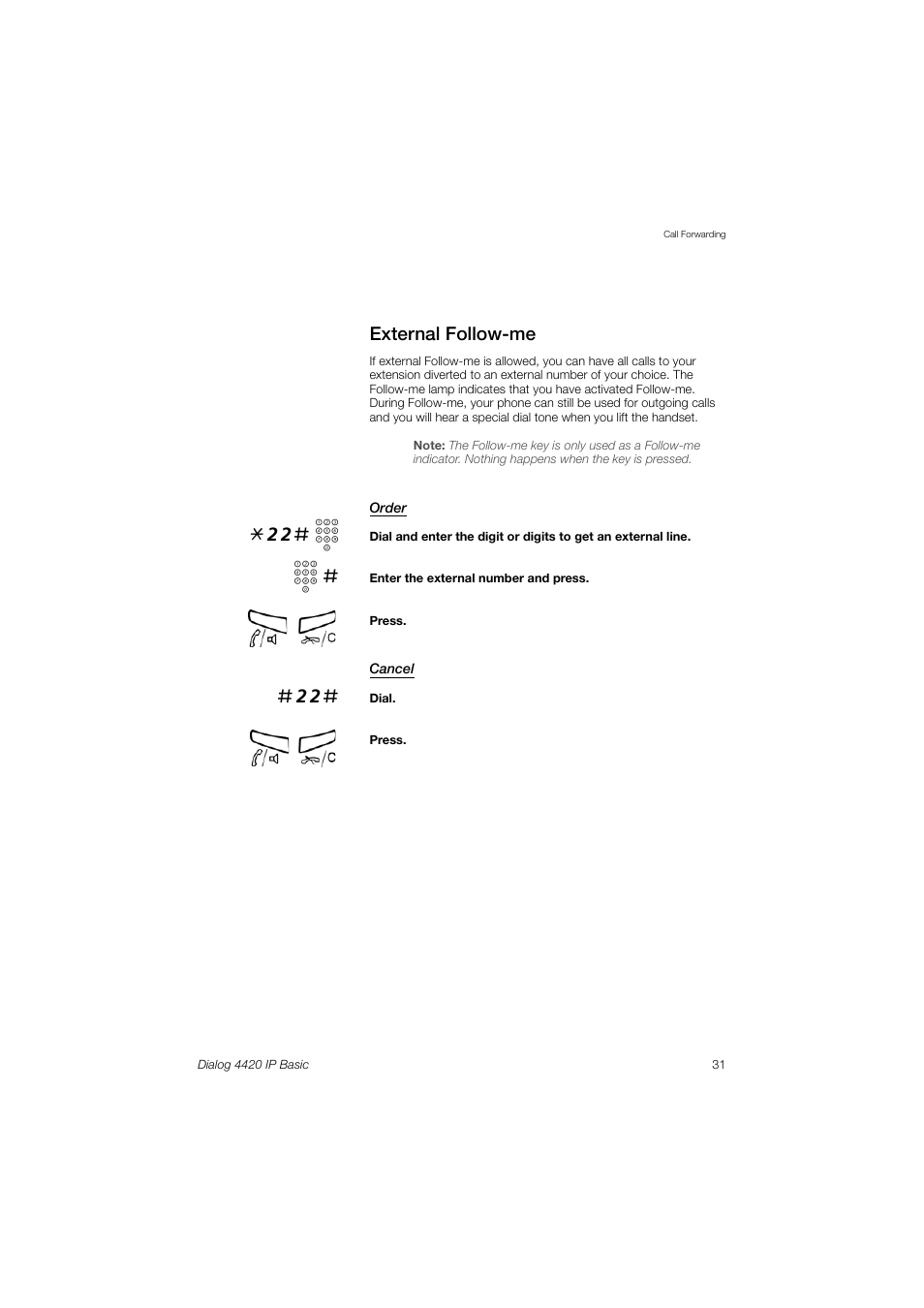 External follow-me, 22# z | AASTRA 4420 IP Basic (SIP) for MX-ONE User Guide User Manual | Page 31 / 72