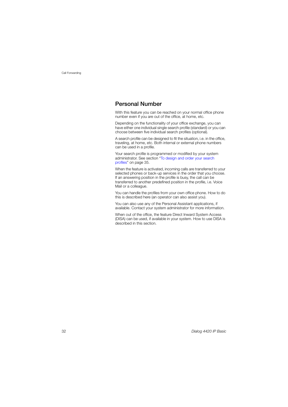 Personal number | AASTRA 4420 IP Basic (SIP) for MX-ONE User Guide User Manual | Page 32 / 72