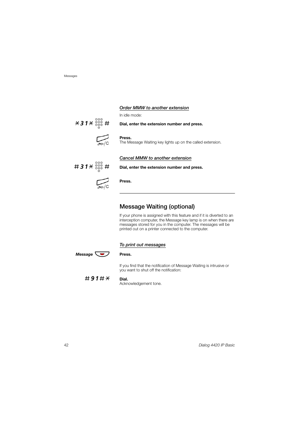 Message waiting (optional), 31* z | AASTRA 4420 IP Basic (SIP) for MX-ONE User Guide User Manual | Page 42 / 72
