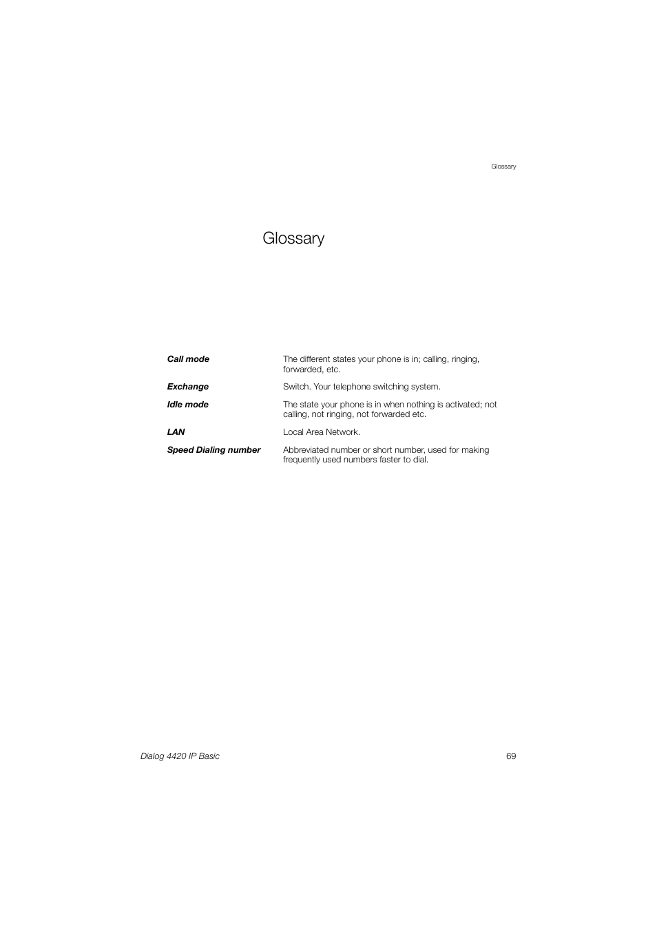 Glossary | AASTRA 4420 IP Basic (SIP) for MX-ONE User Guide User Manual | Page 69 / 72