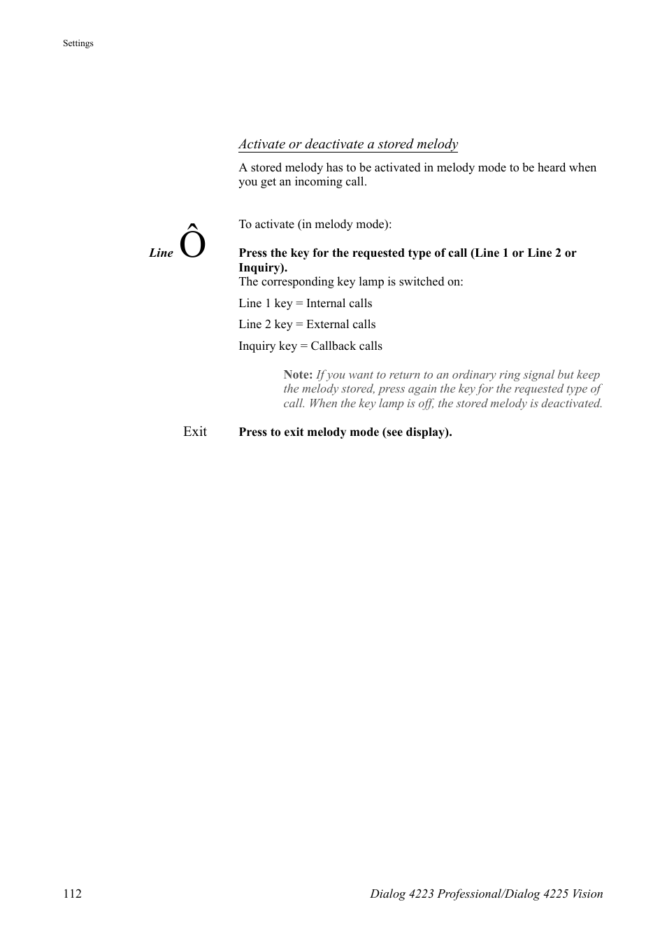Activate or, Deactivate a stored melody | AASTRA 4225 for MX-ONE Telephony Switch User Manual | Page 112 / 139