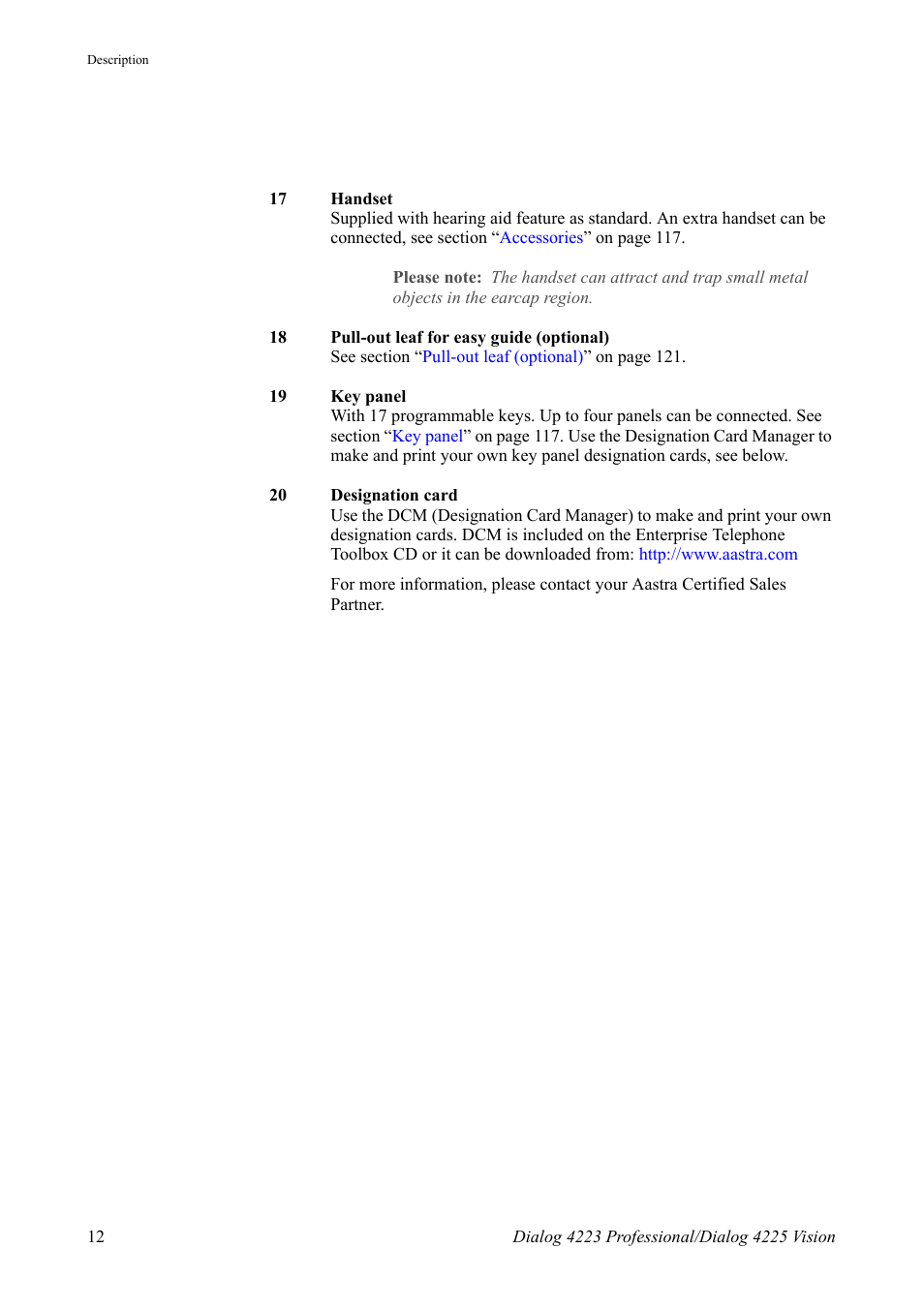 AASTRA 4225 for MX-ONE Telephony Switch User Manual | Page 12 / 139