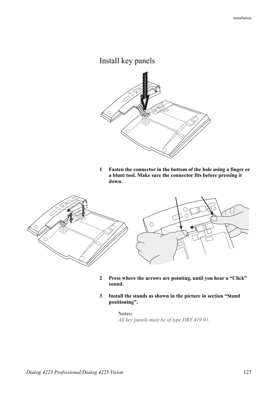 Install key panels | AASTRA 4225 for MX-ONE Telephony Switch User Manual | Page 127 / 139