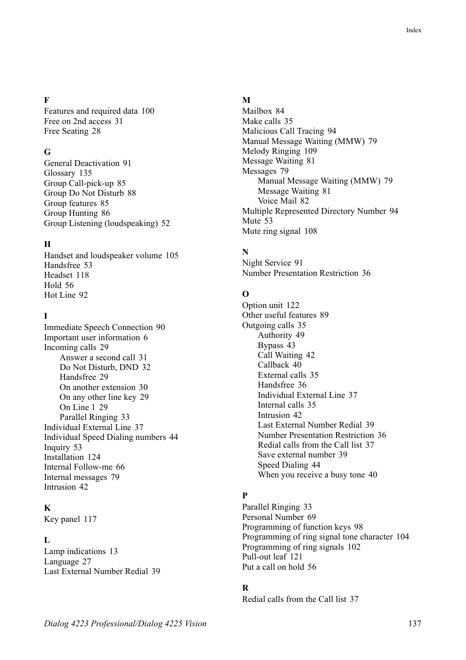AASTRA 4225 for MX-ONE Telephony Switch User Manual | Page 137 / 139