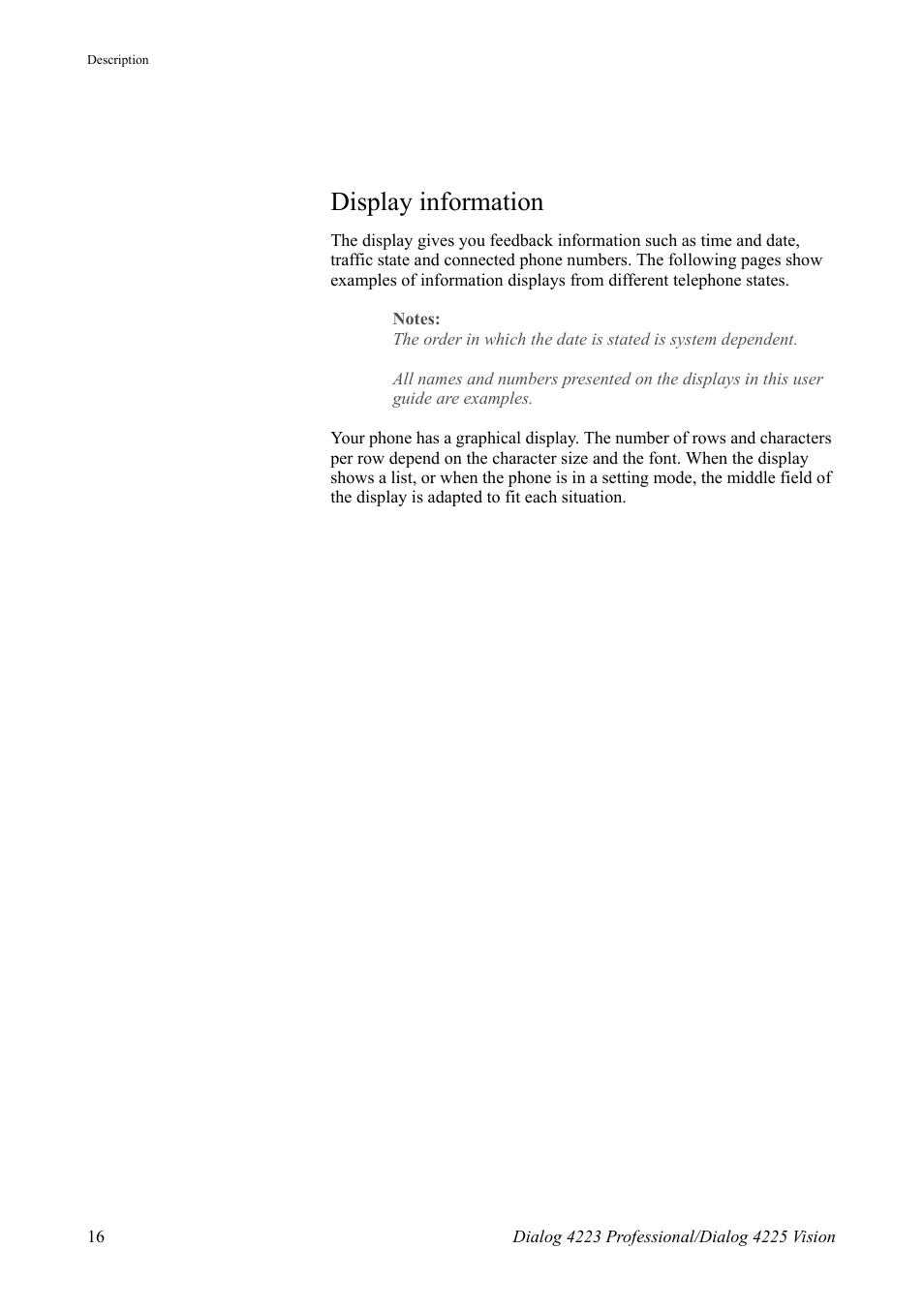 Display information, Ction, Tion | Display, Information | AASTRA 4225 for MX-ONE Telephony Switch User Manual | Page 16 / 139