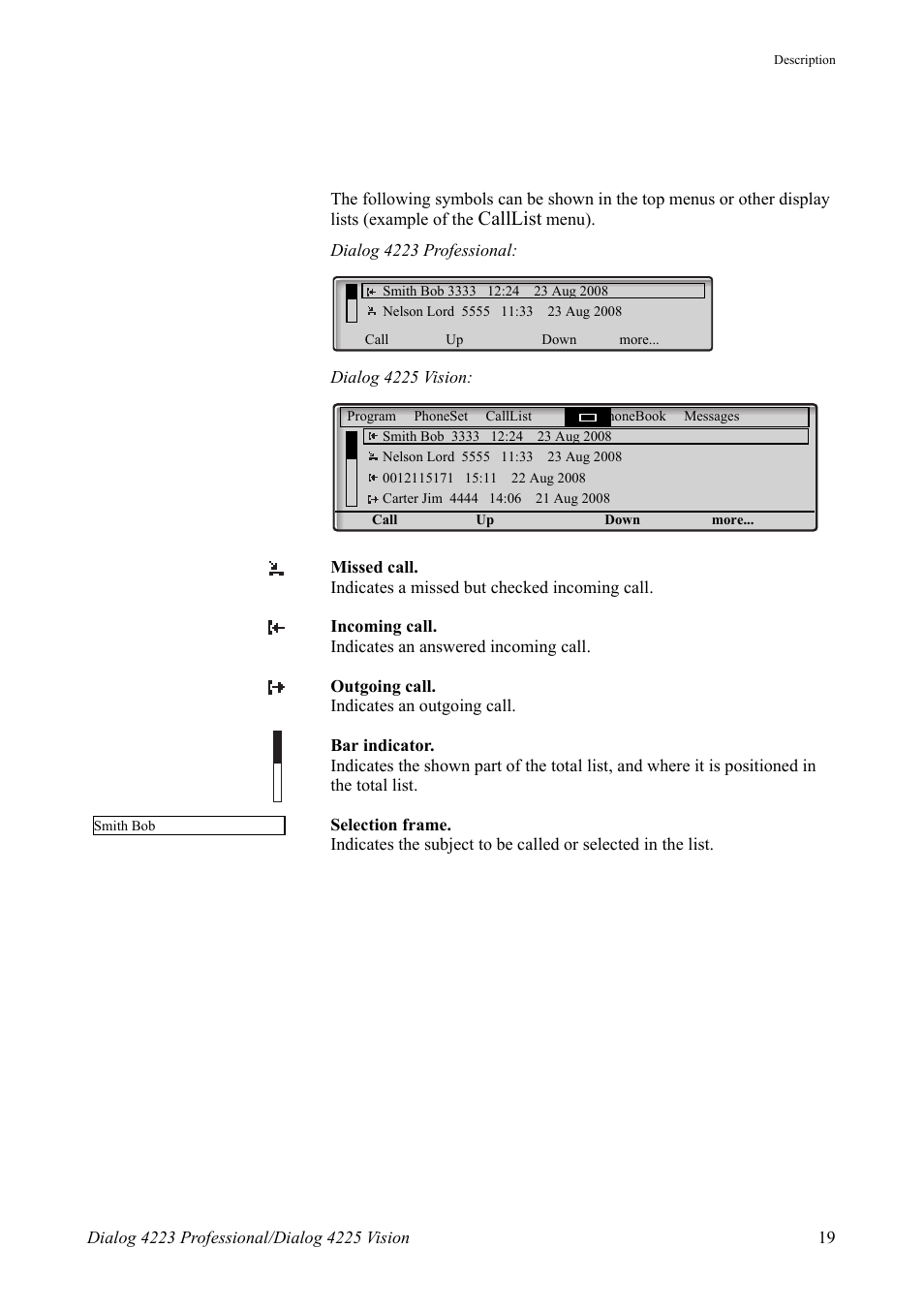 Calllist | AASTRA 4225 for MX-ONE Telephony Switch User Manual | Page 19 / 139