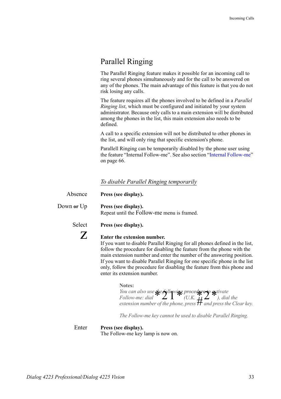 Parallel ringing | AASTRA 4225 for MX-ONE Telephony Switch User Manual | Page 33 / 139