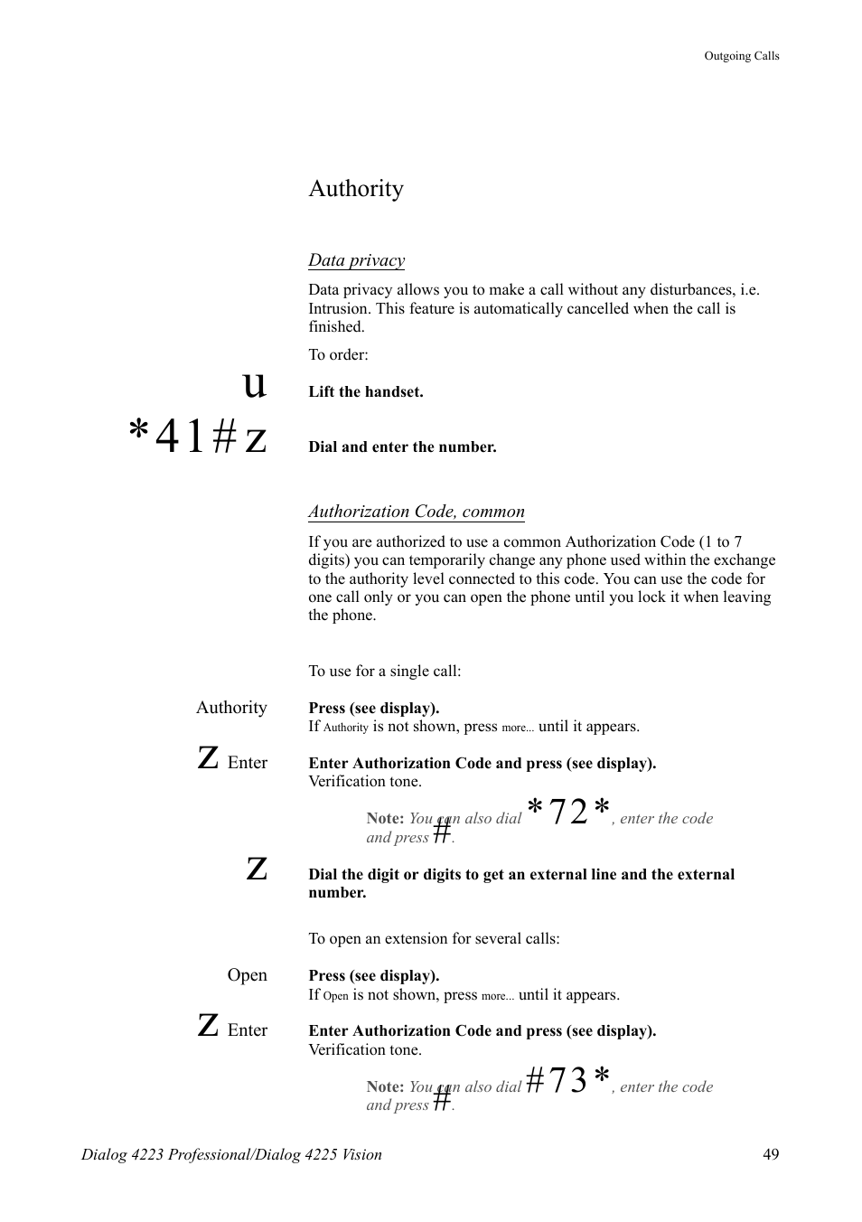 Authority, 41# z | AASTRA 4225 for MX-ONE Telephony Switch User Manual | Page 49 / 139