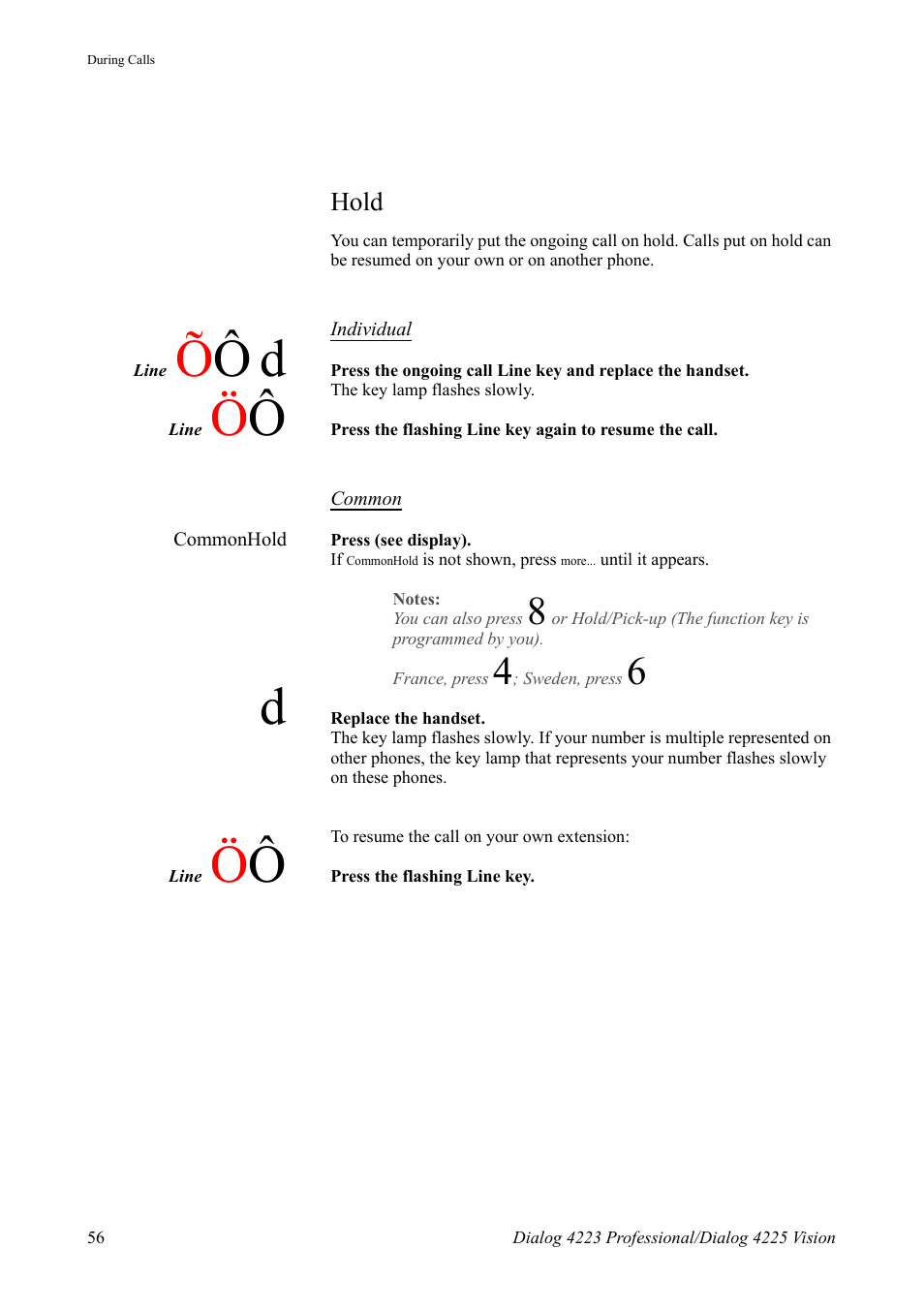 Hold, Хф d | AASTRA 4225 for MX-ONE Telephony Switch User Manual | Page 56 / 139
