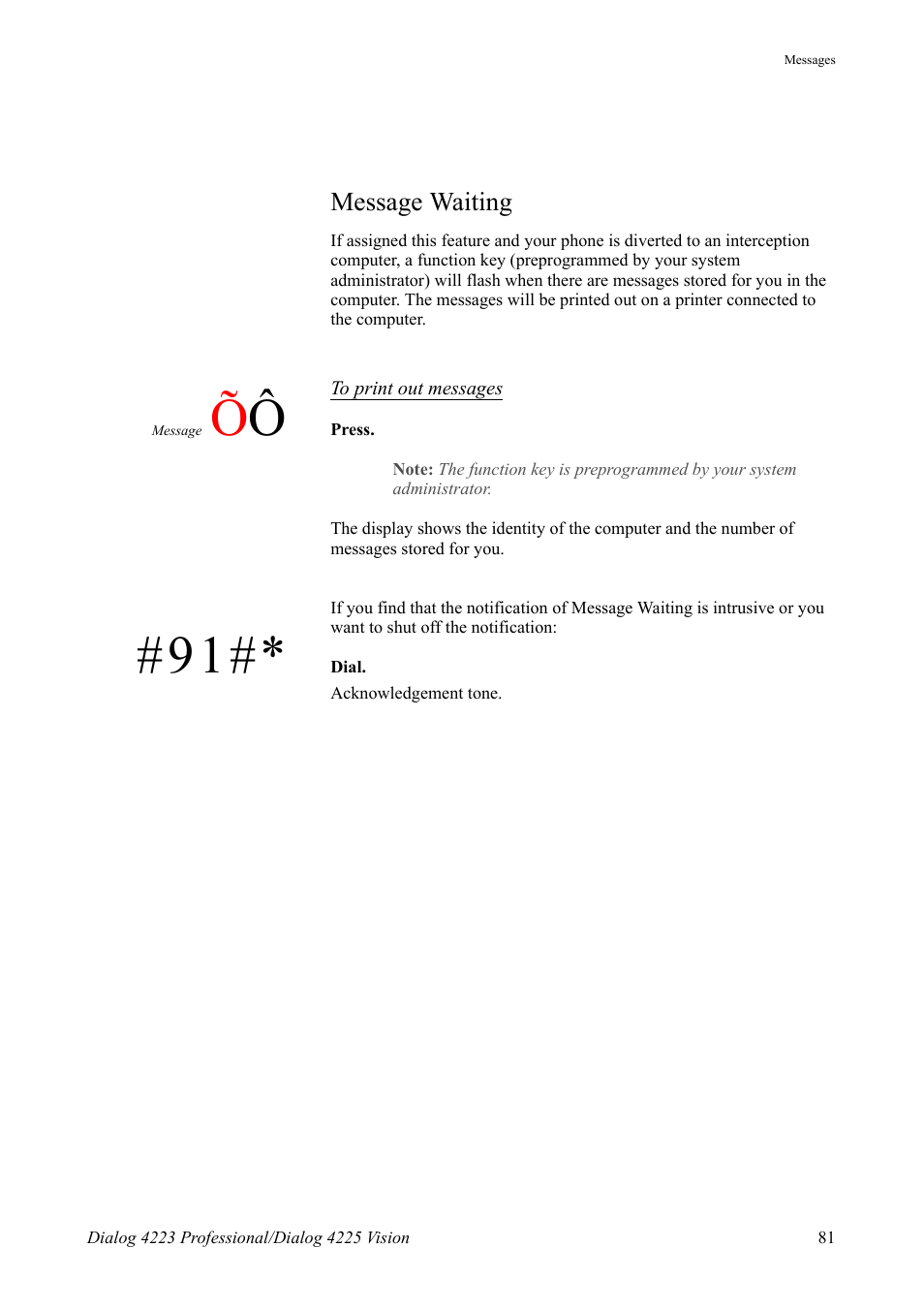 Message waiting | AASTRA 4225 for MX-ONE Telephony Switch User Manual | Page 81 / 139