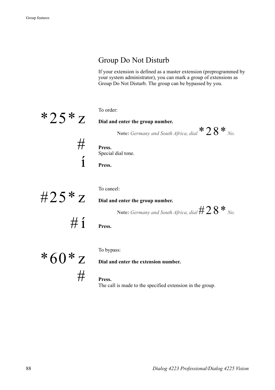 Group do not disturb, 25* z, 60* z | AASTRA 4225 for MX-ONE Telephony Switch User Manual | Page 88 / 139