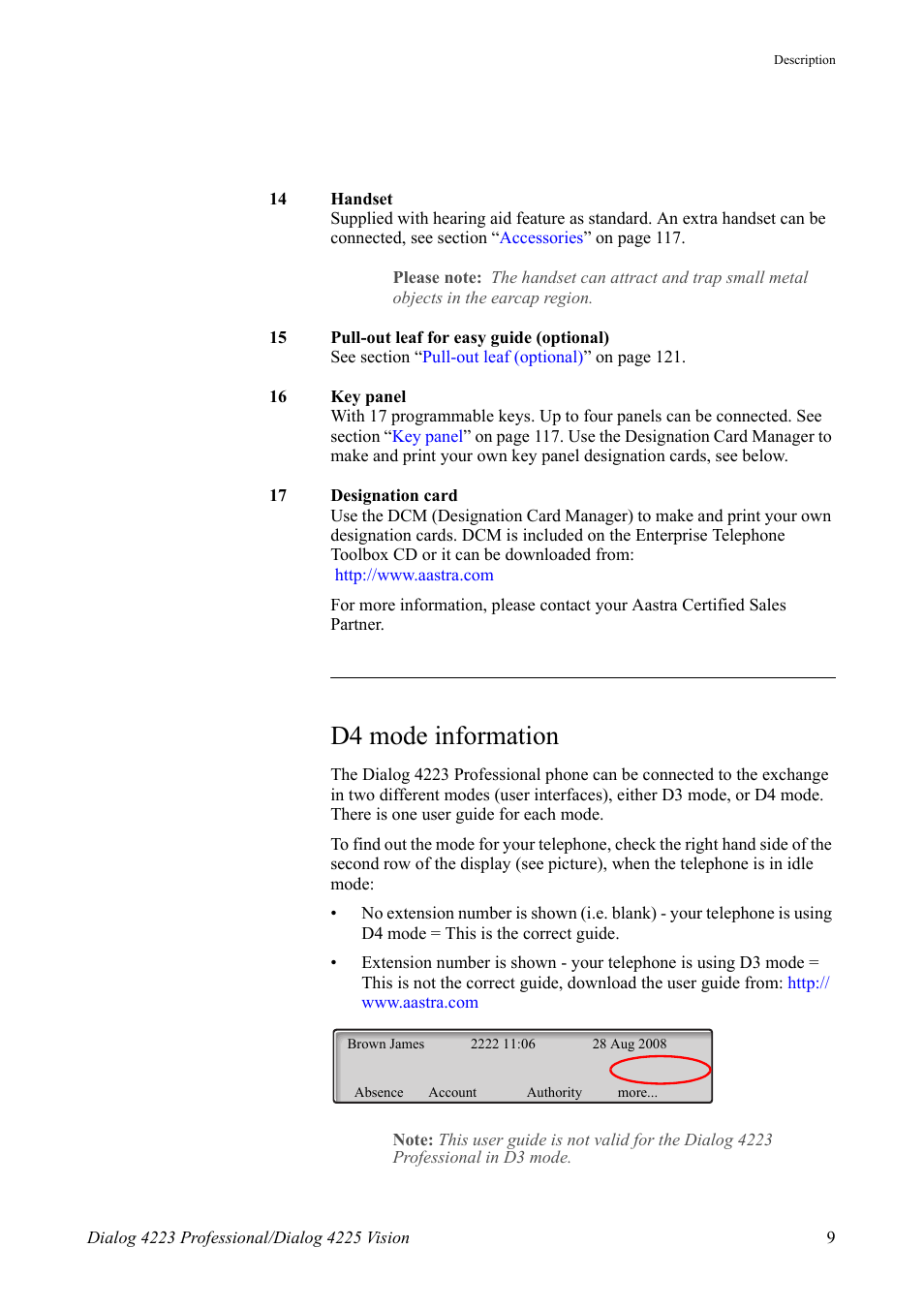 D4 mode information | AASTRA 4225 for MX-ONE Telephony Switch User Manual | Page 9 / 139