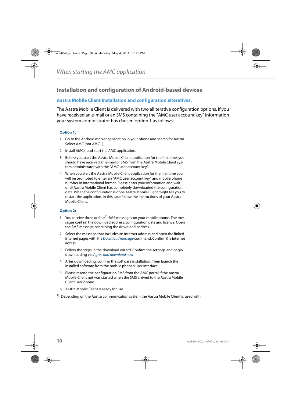 When starting the amc application | AASTRA AMC EN User Manual | Page 10 / 35