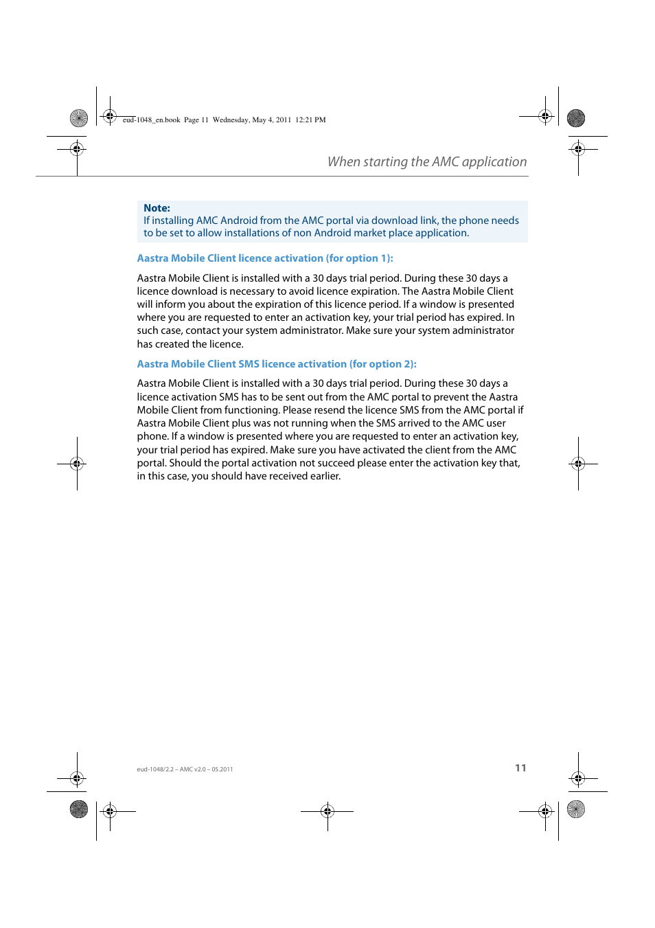 When starting the amc application | AASTRA AMC EN User Manual | Page 11 / 35