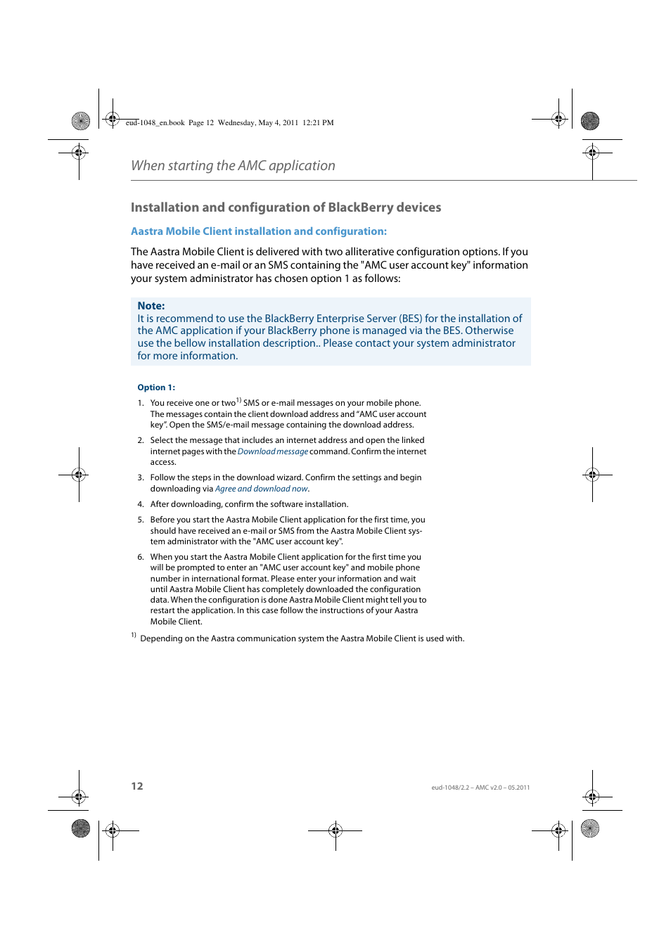 When starting the amc application | AASTRA AMC EN User Manual | Page 12 / 35