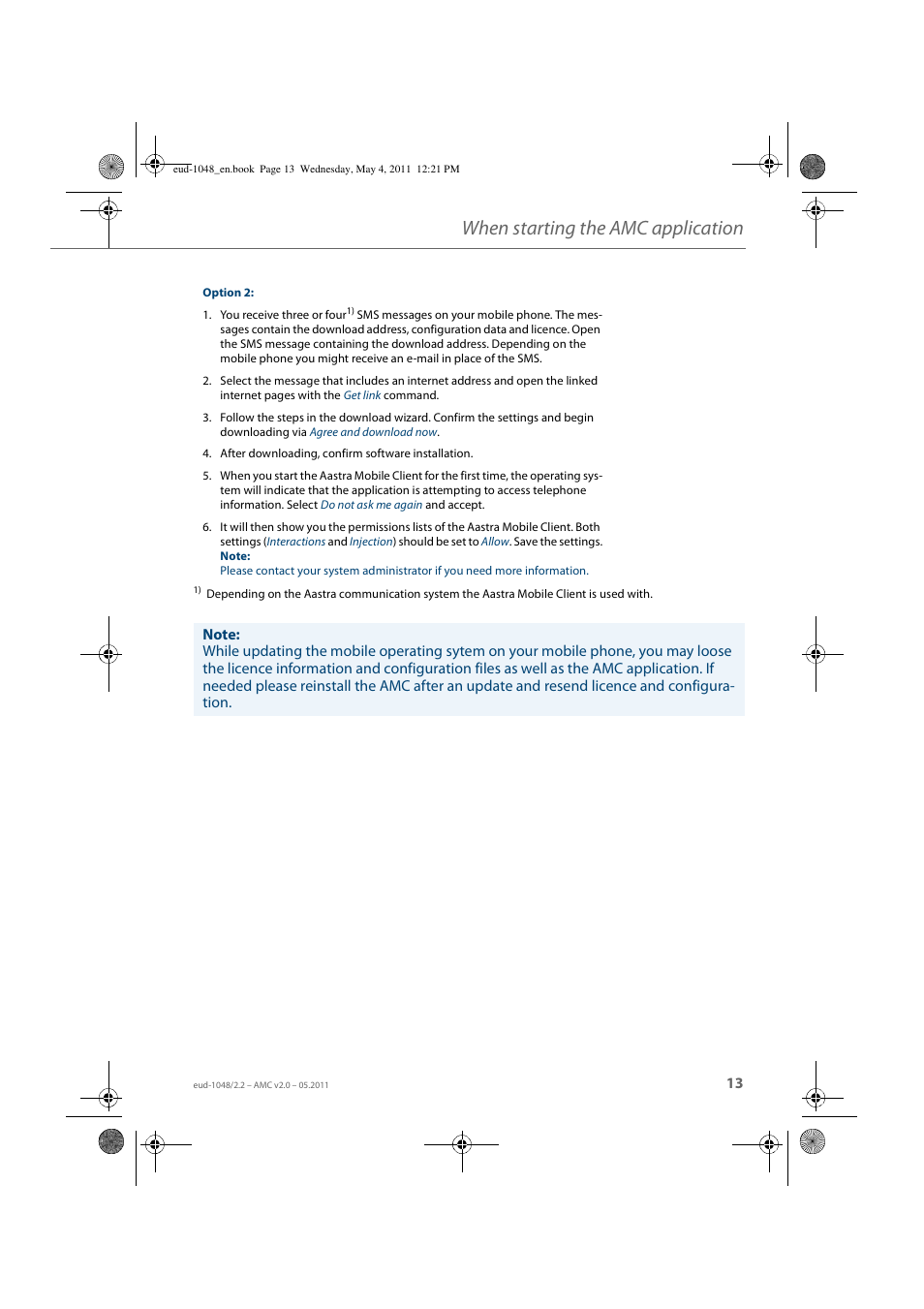 When starting the amc application | AASTRA AMC EN User Manual | Page 13 / 35