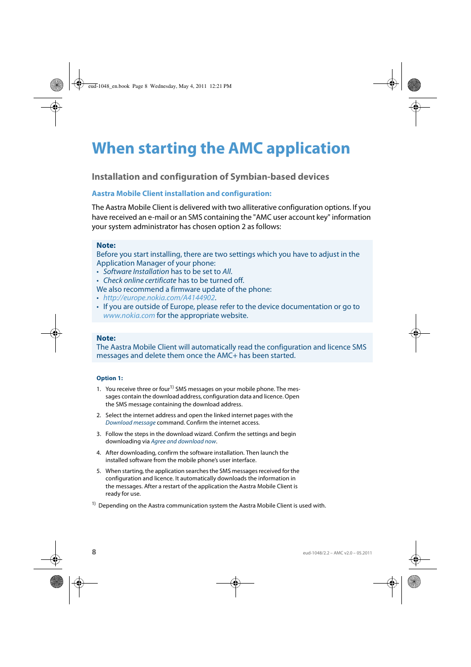 When starting the amc application | AASTRA AMC EN User Manual | Page 8 / 35