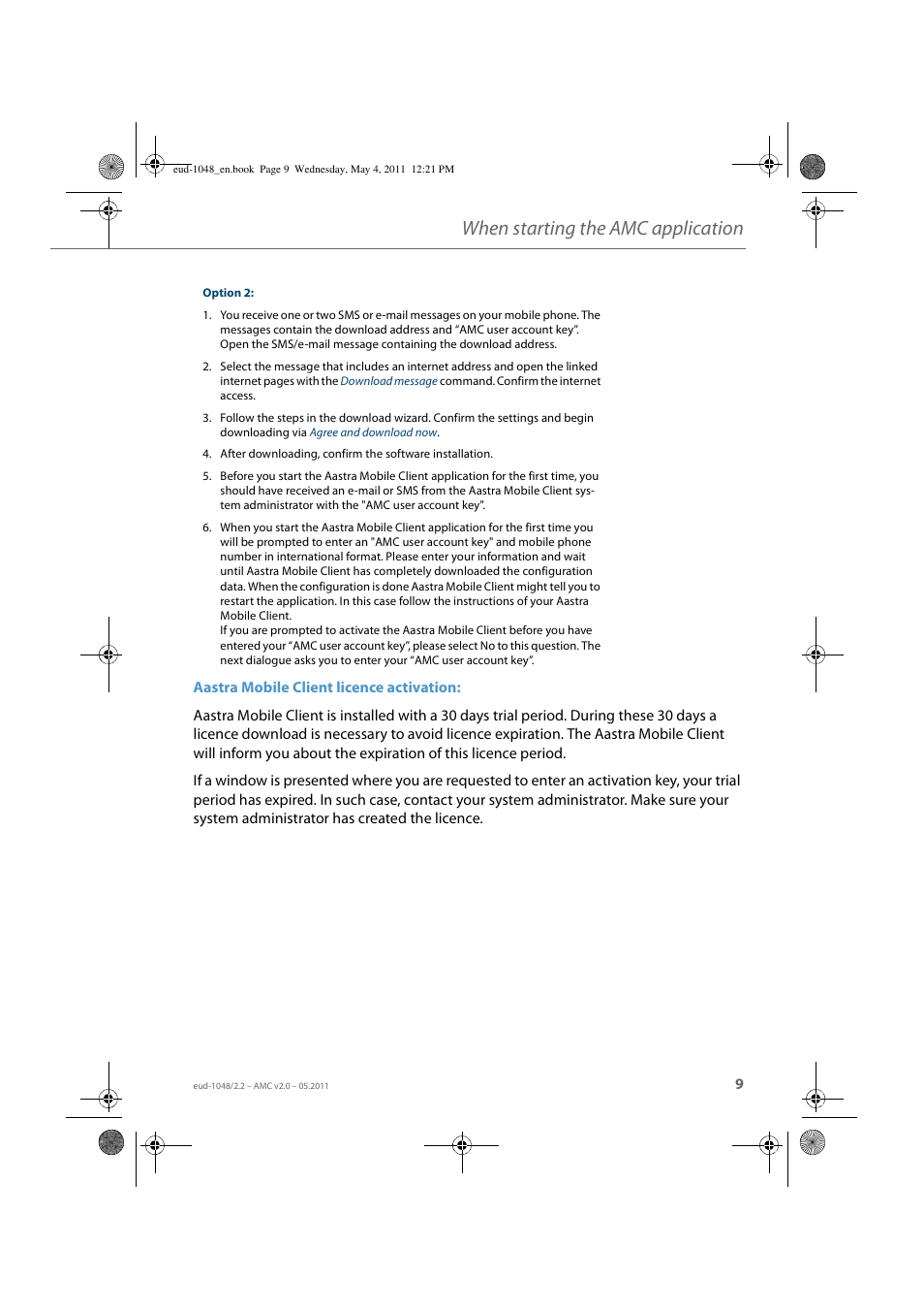 When starting the amc application | AASTRA AMC EN User Manual | Page 9 / 35