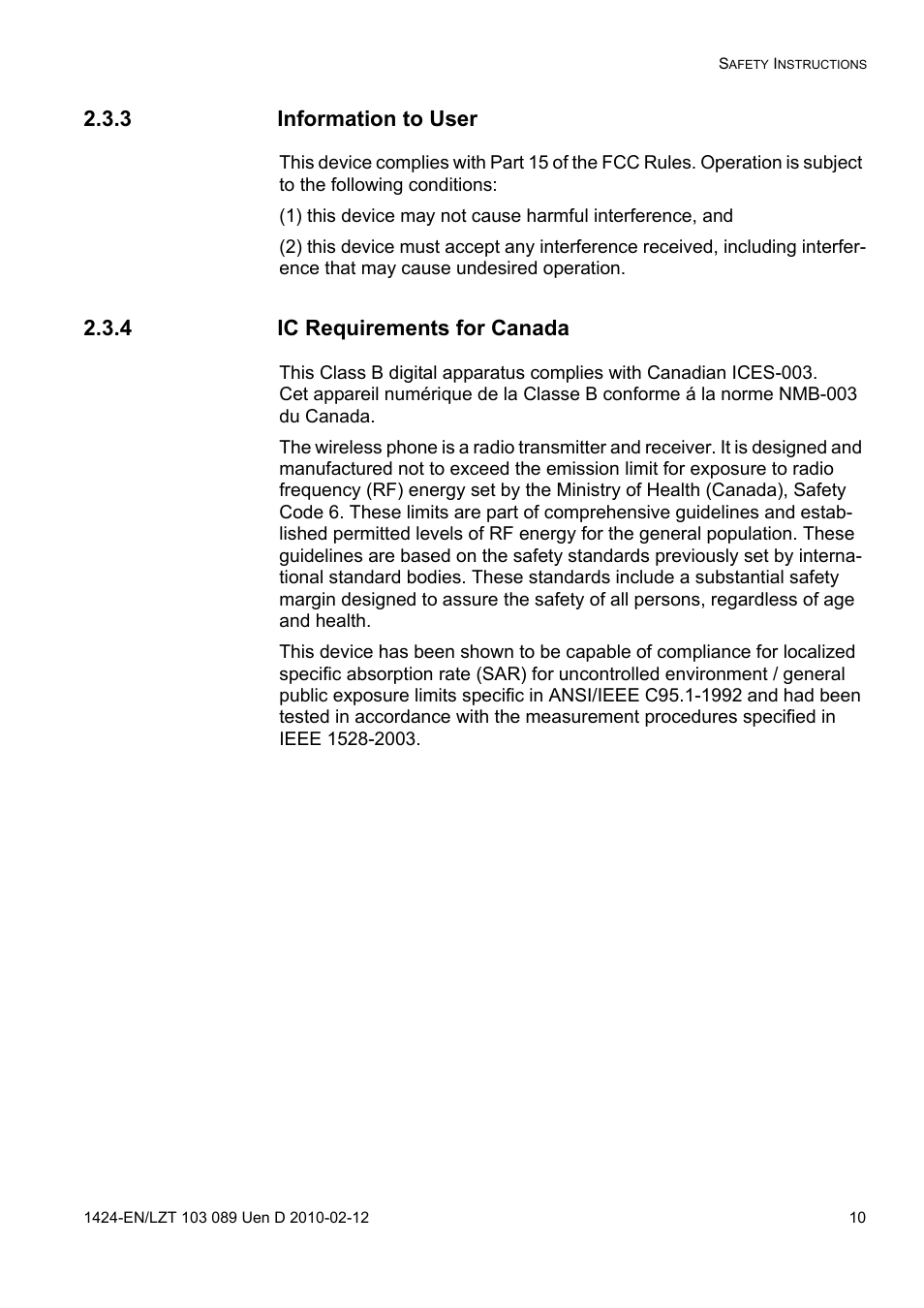 3 information to user, 4 ic requirements for canada | AASTRA DT4x3 for MX-ONE User Guide EN User Manual | Page 10 / 120