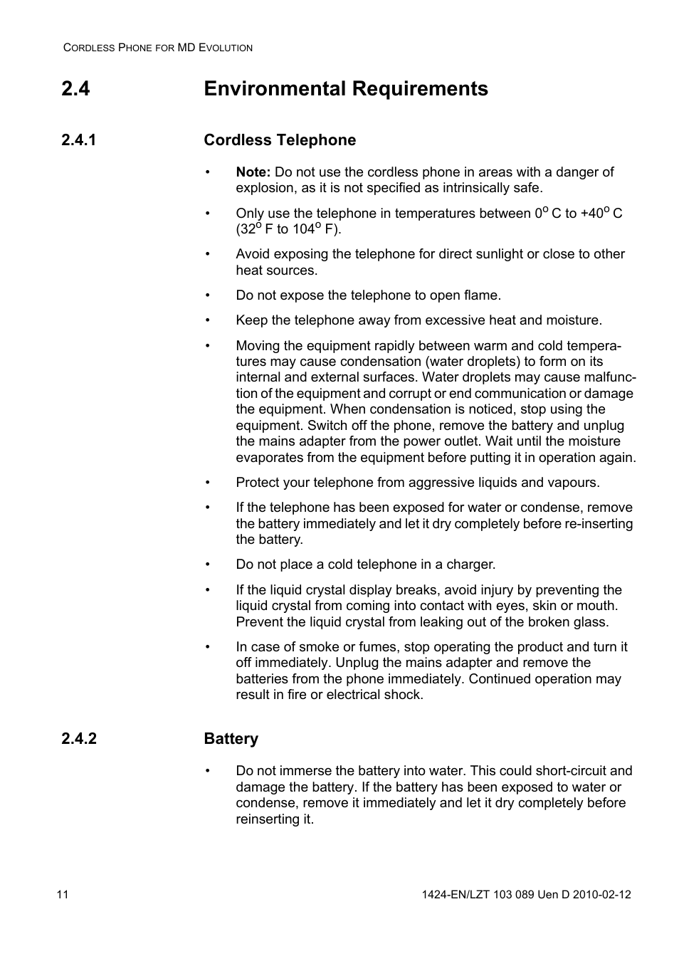 4 environmental requirements, 1 cordless telephone, 2 battery | AASTRA DT4x3 for MX-ONE User Guide EN User Manual | Page 11 / 120