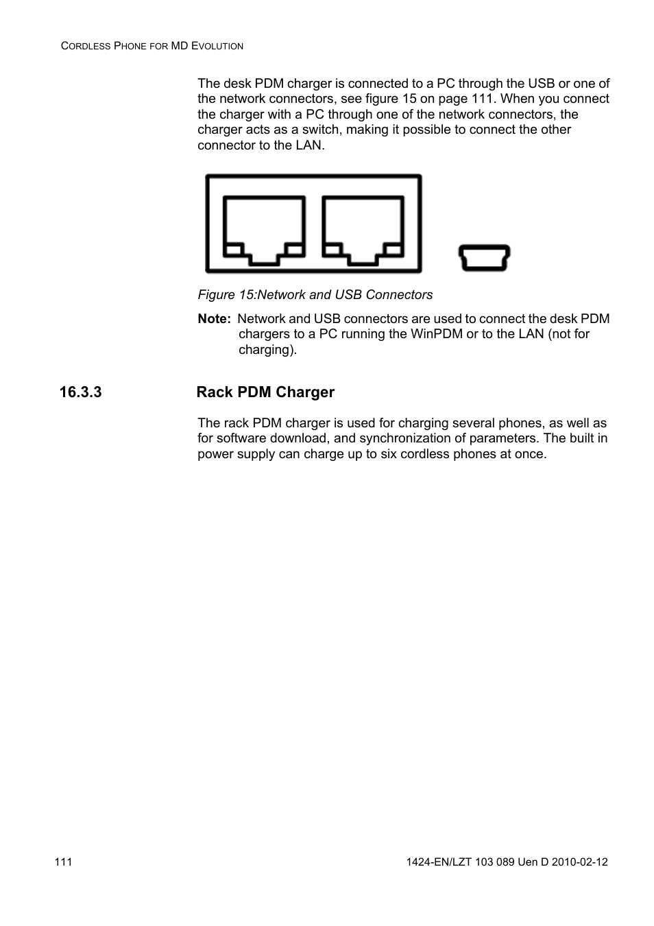 Figure 15: network and usb connectors, 3 rack pdm charger | AASTRA DT4x3 for MX-ONE User Guide EN User Manual | Page 111 / 120