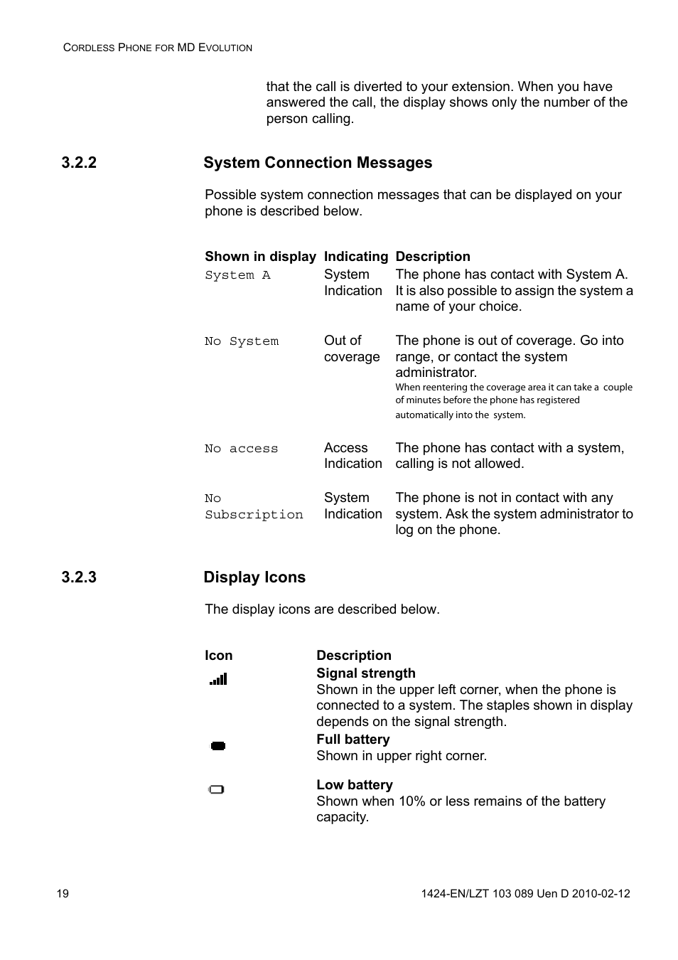 2 system connection messages, 3 display icons | AASTRA DT4x3 for MX-ONE User Guide EN User Manual | Page 19 / 120