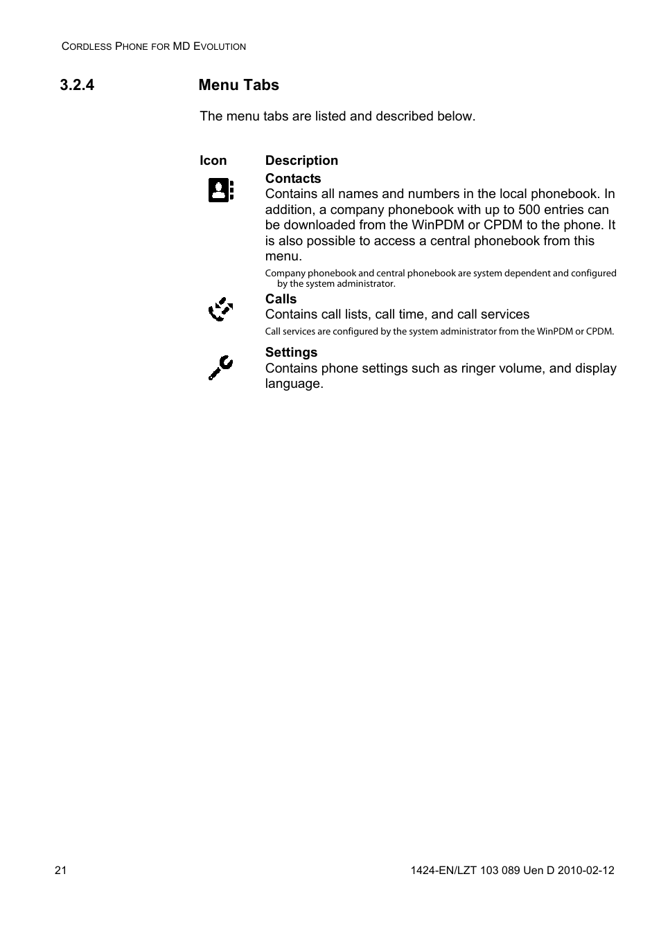 4 menu tabs | AASTRA DT4x3 for MX-ONE User Guide EN User Manual | Page 21 / 120