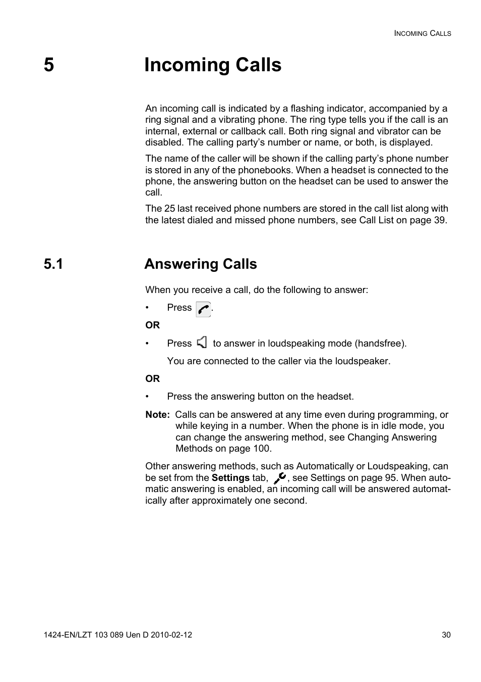 5 incoming calls, 1 answering calls, 5incoming calls | AASTRA DT4x3 for MX-ONE User Guide EN User Manual | Page 30 / 120