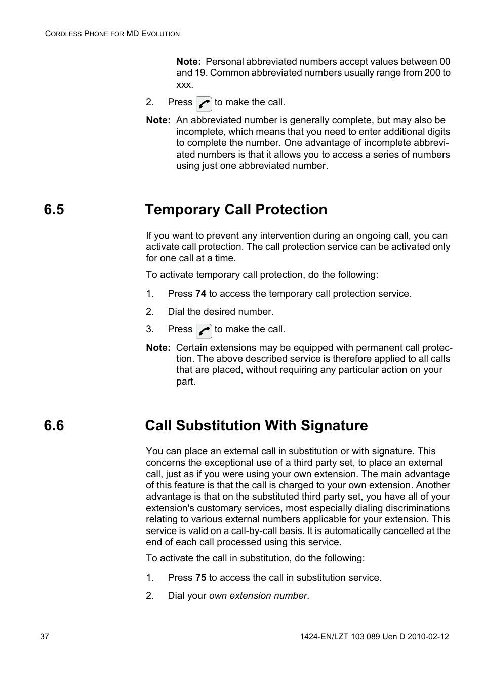 Press to make the call, 5 temporary call protection, Dial the desired number | 6 call substitution with signature, Dial your own extension number | AASTRA DT4x3 for MX-ONE User Guide EN User Manual | Page 37 / 120