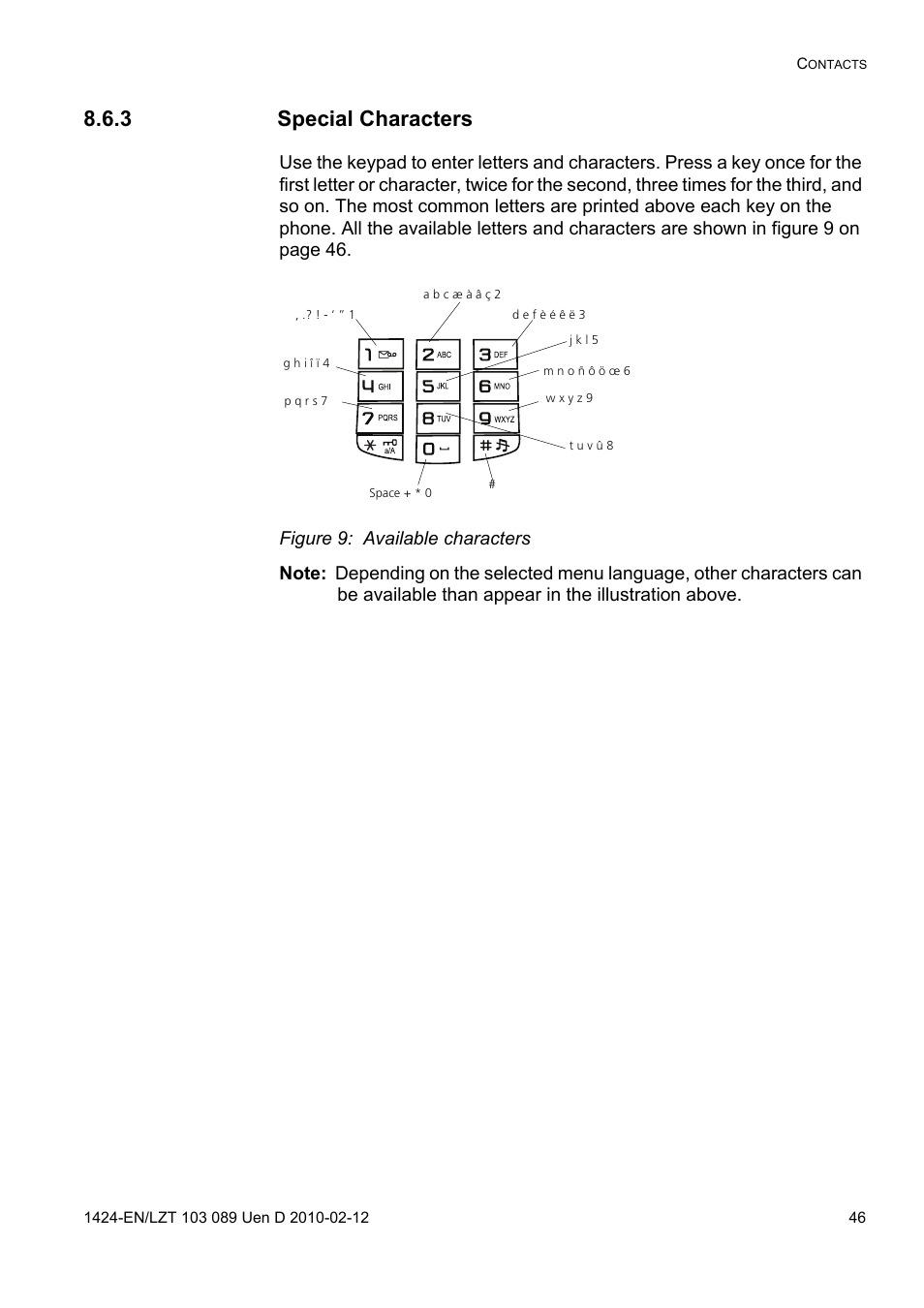 3 special characters, Figure 9: available characters | AASTRA DT4x3 for MX-ONE User Guide EN User Manual | Page 46 / 120